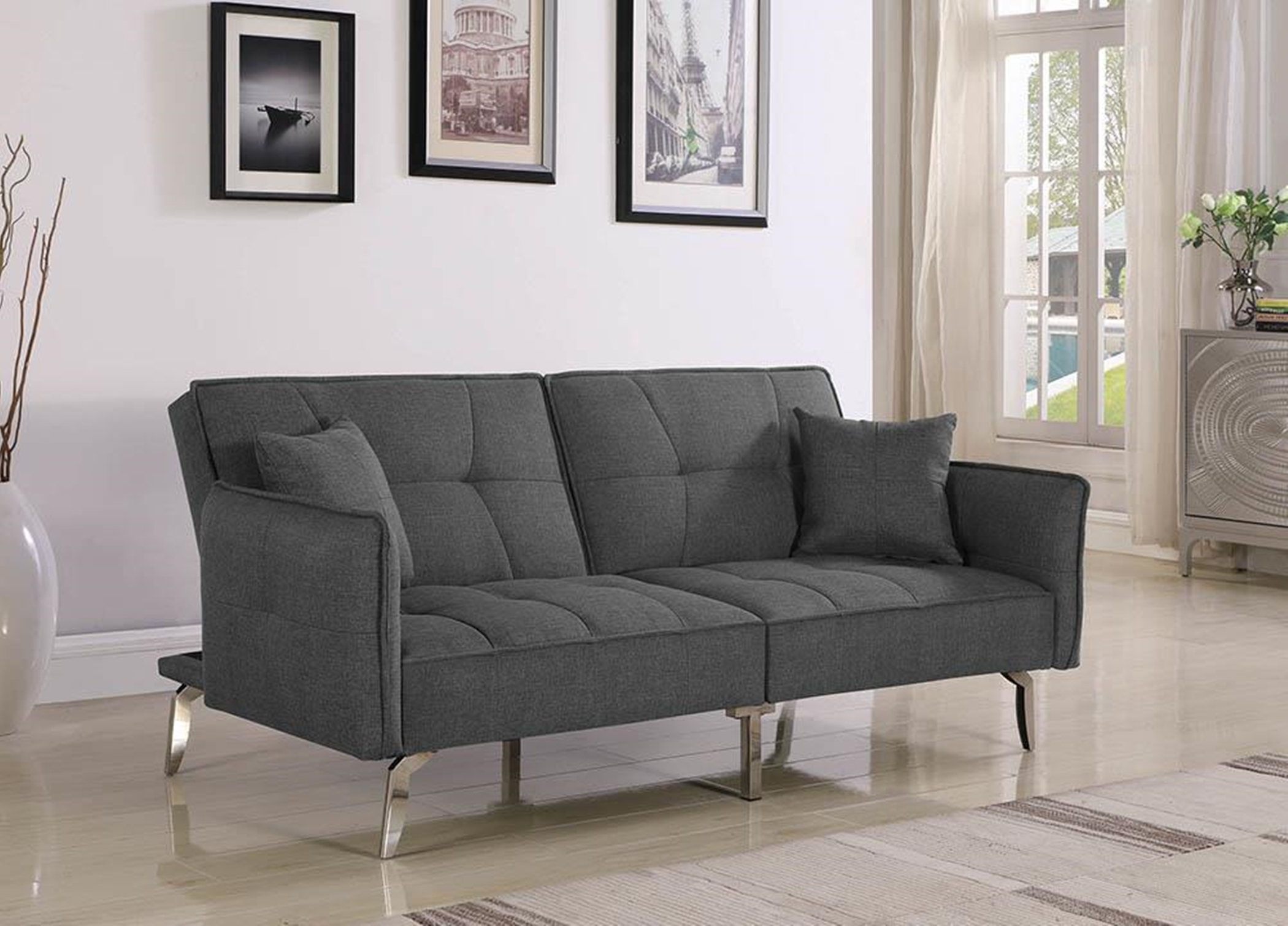 Modern Grey and Chrome Sofa Bed - Click Image to Close