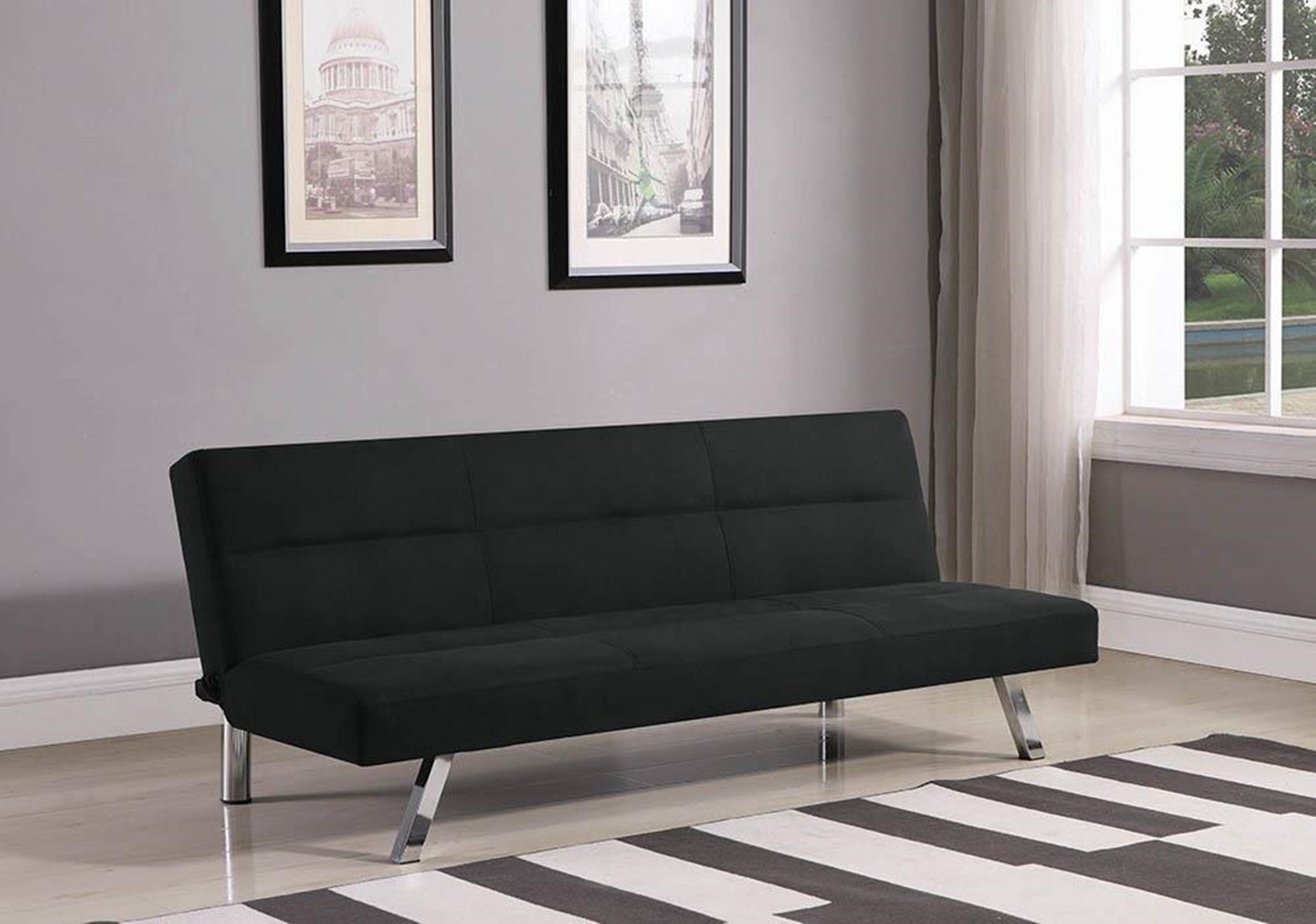 Modern Black and Chrome Sofa Bed - Click Image to Close