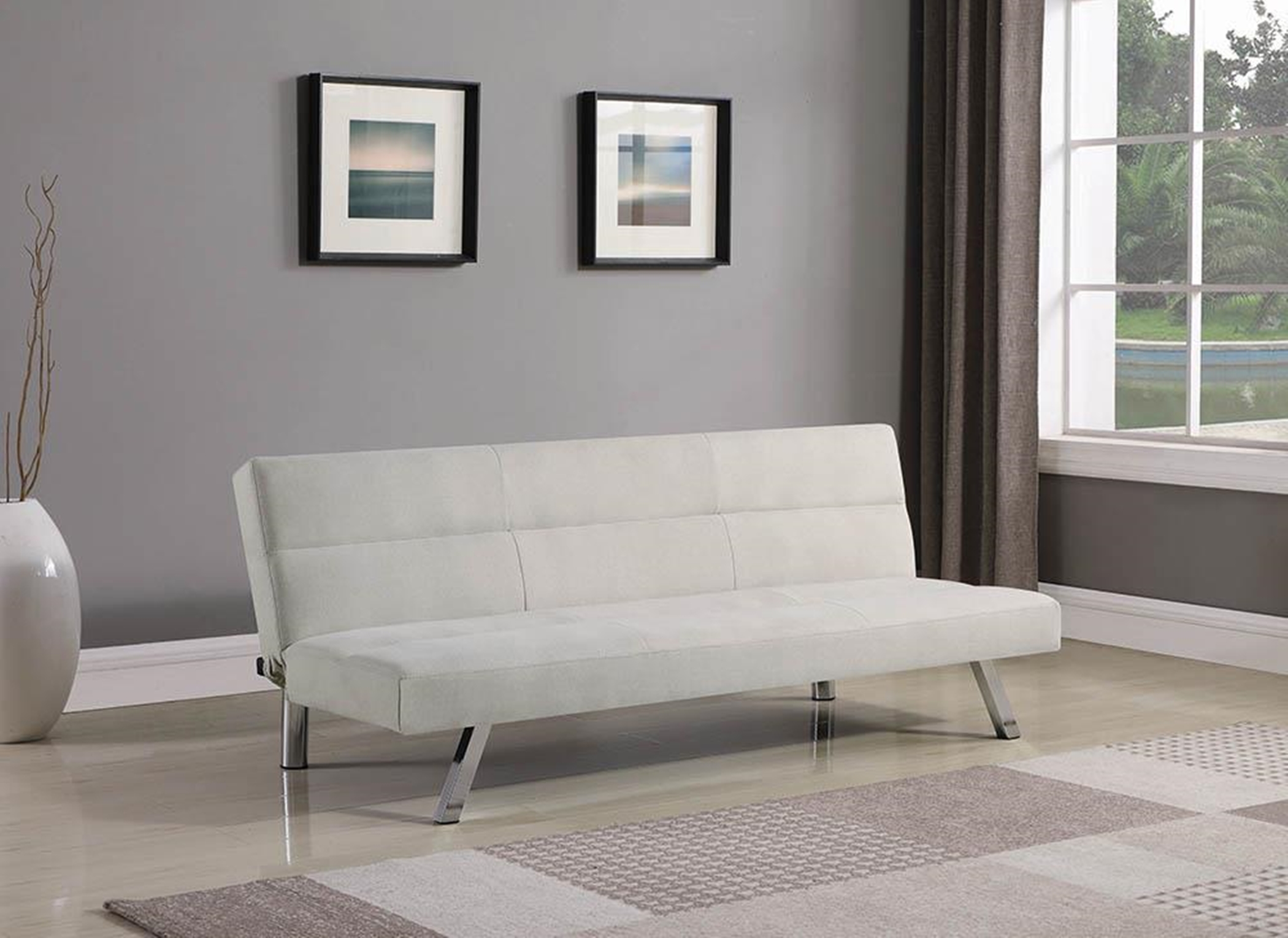 Modern Beige and Chrome Sofa Bed - Click Image to Close