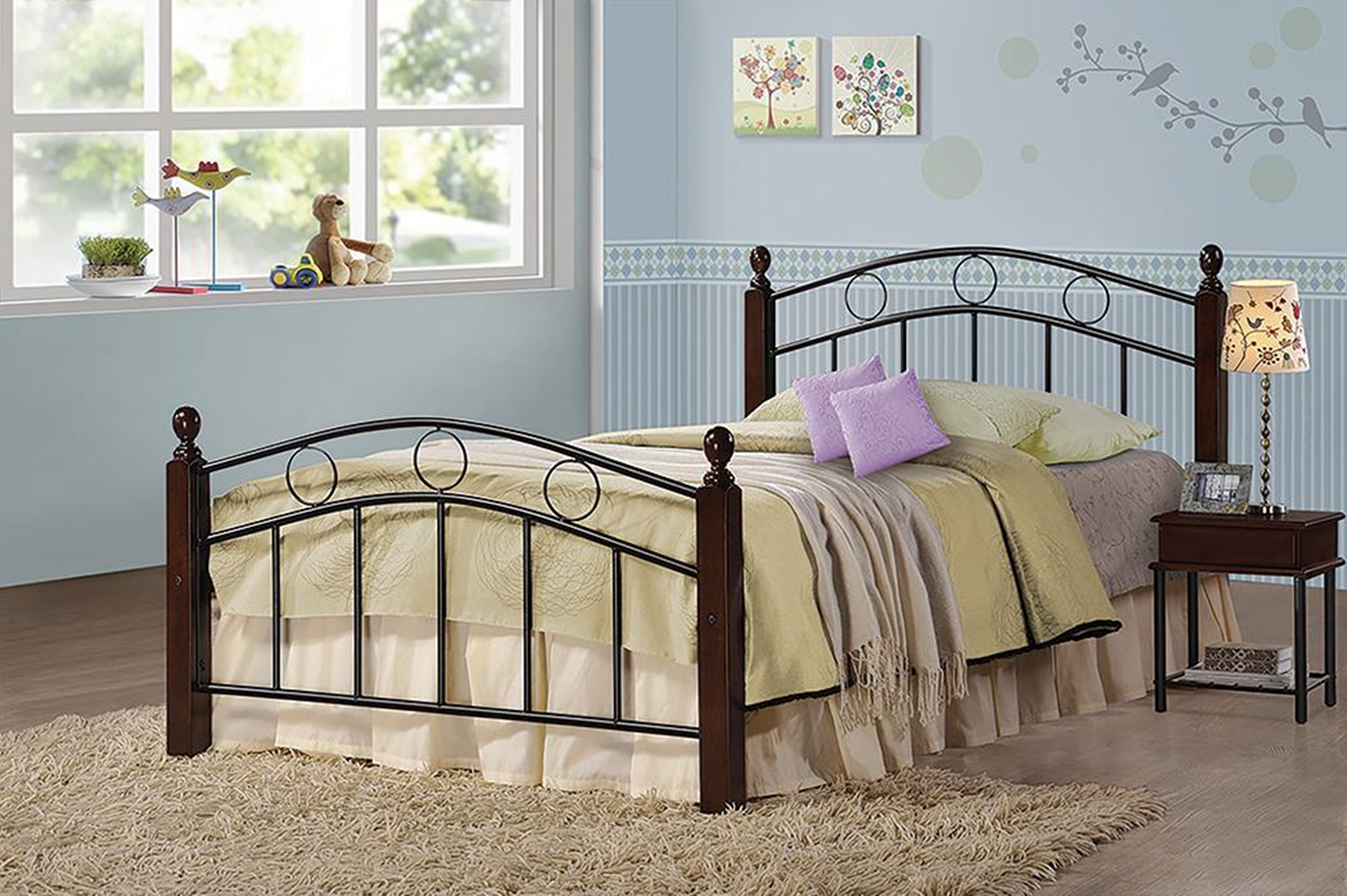 Kyan Twin Wood and Metal Bed - Click Image to Close