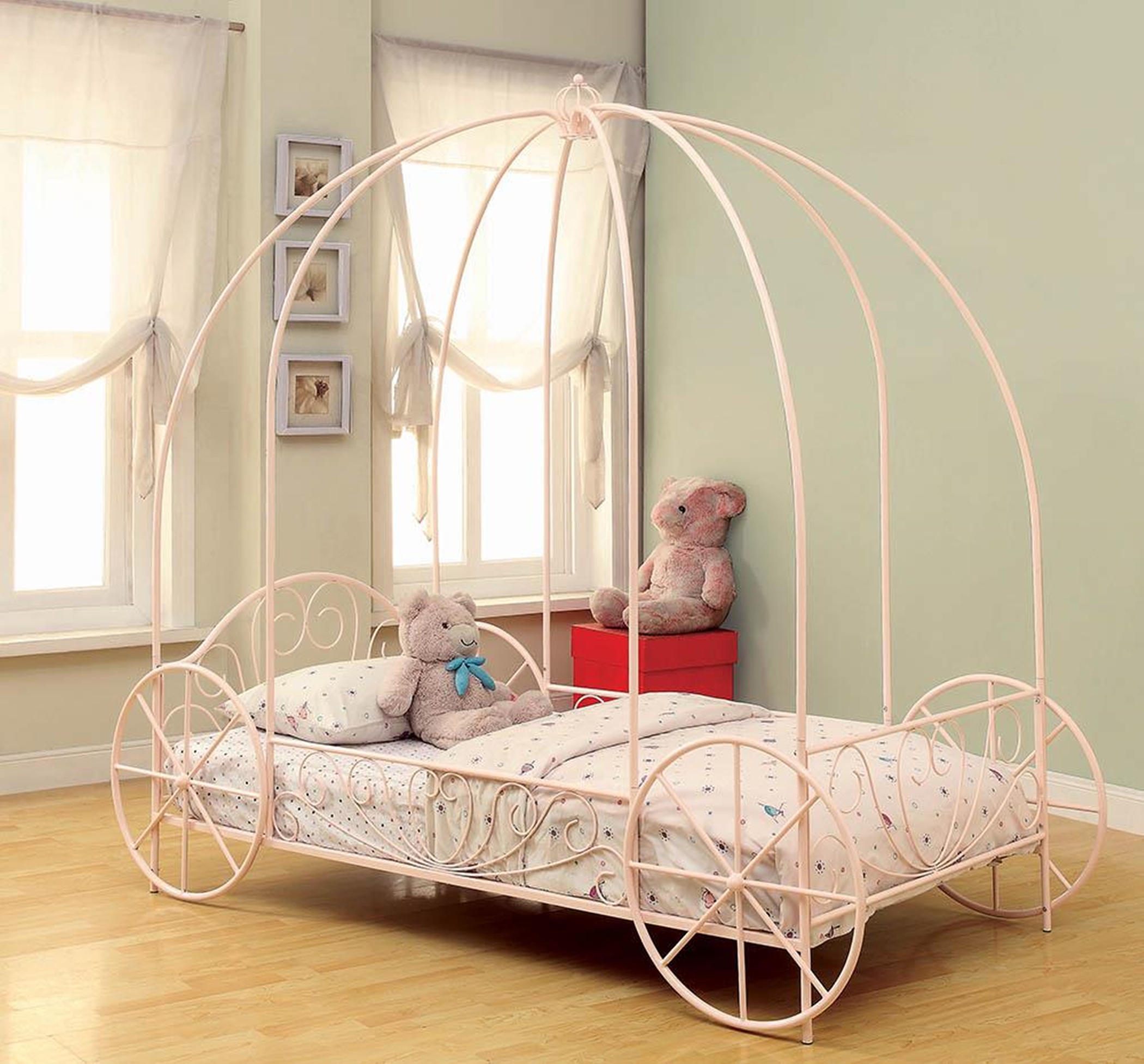 Massi Pink Twin Canopy Bed - Click Image to Close