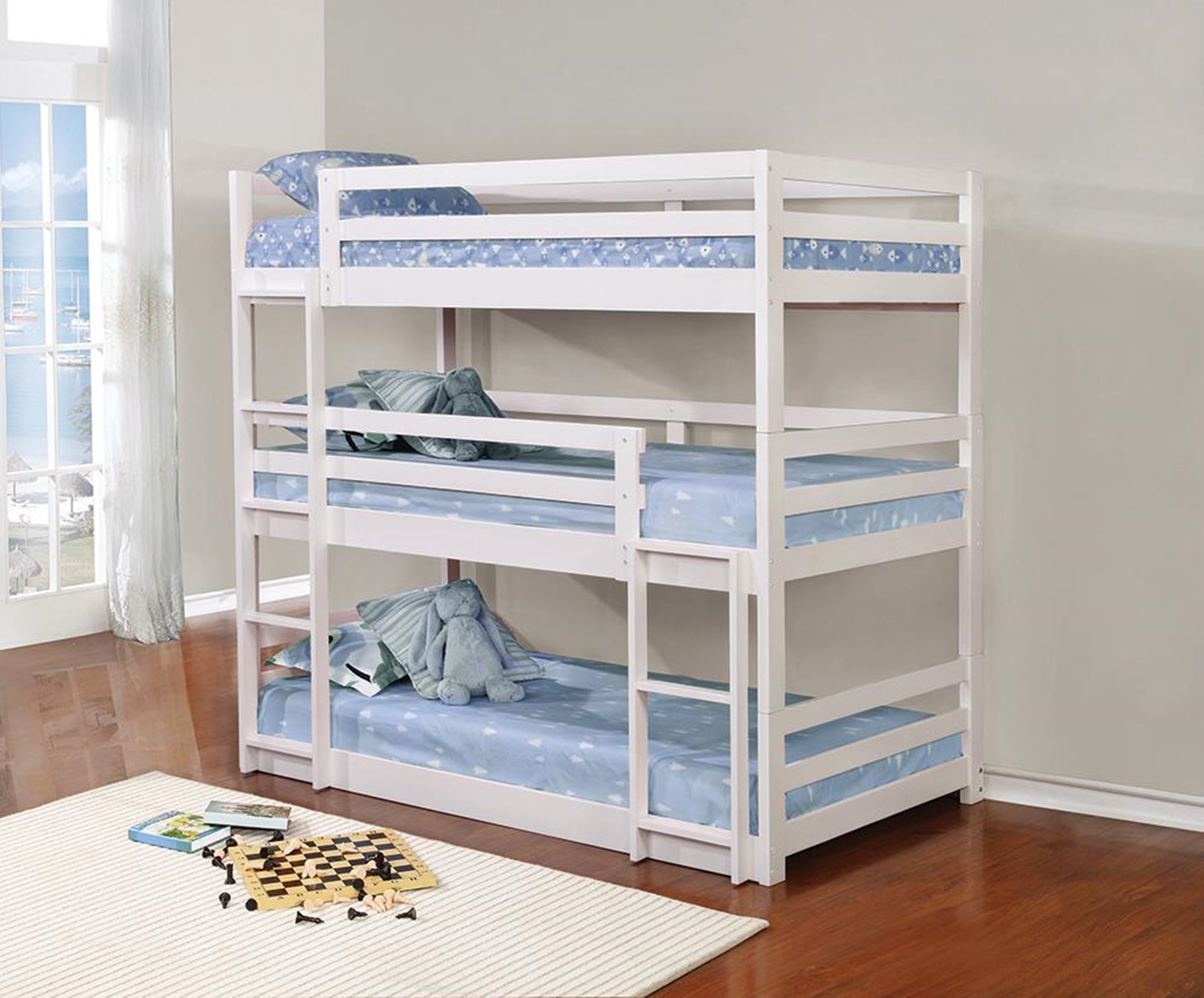 Sandler White Three-Bed Bunk Bed - Click Image to Close