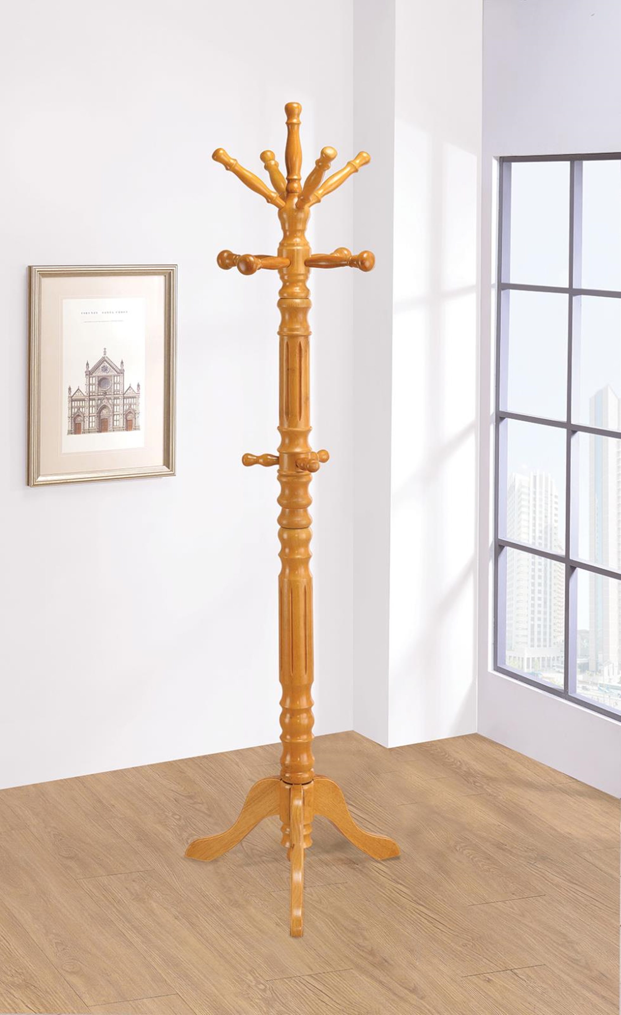 Traditional Honey Twisted Post Coat Rack - Click Image to Close