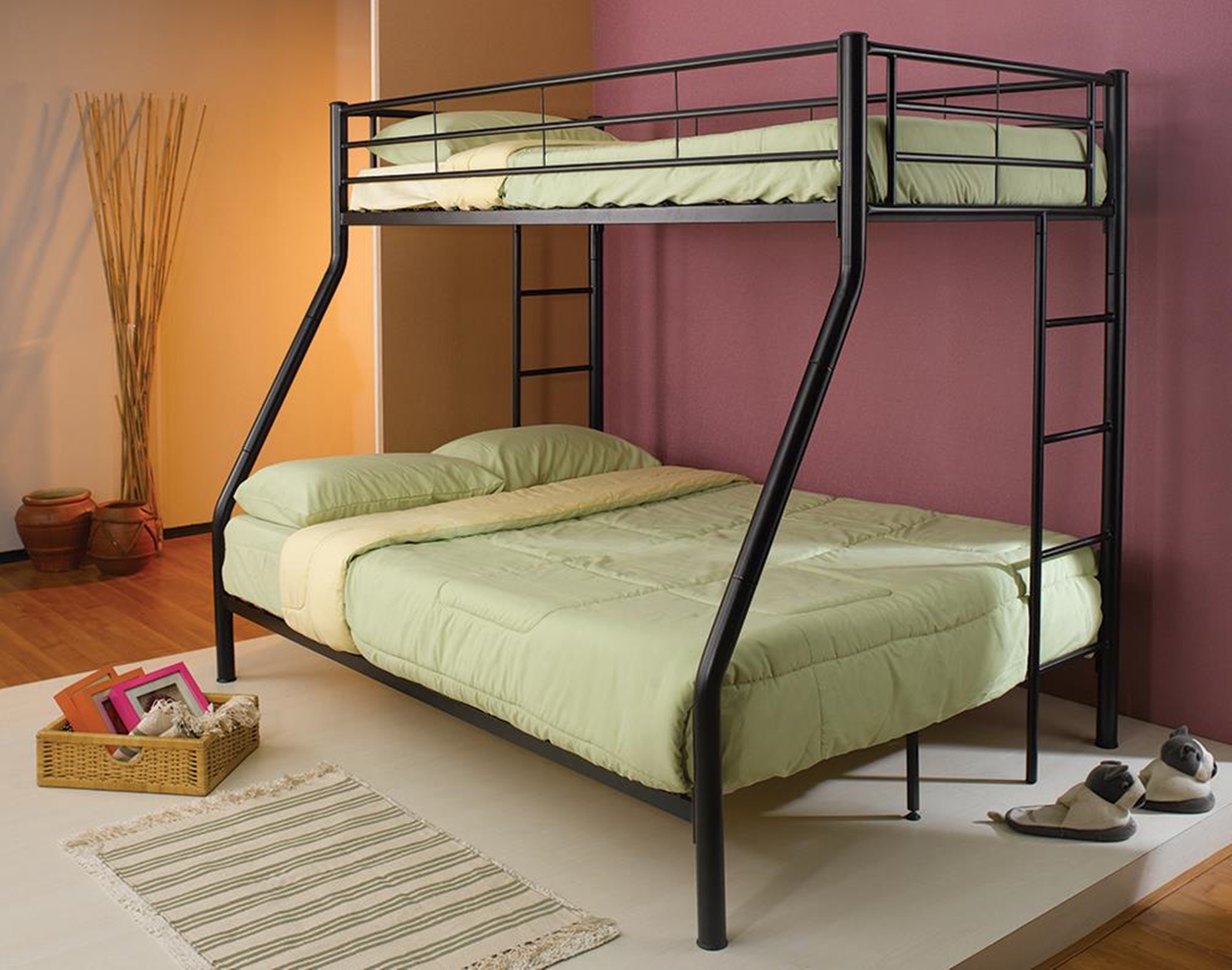 Contemporary Black Twin-Over-Full Bunk Bed - Click Image to Close