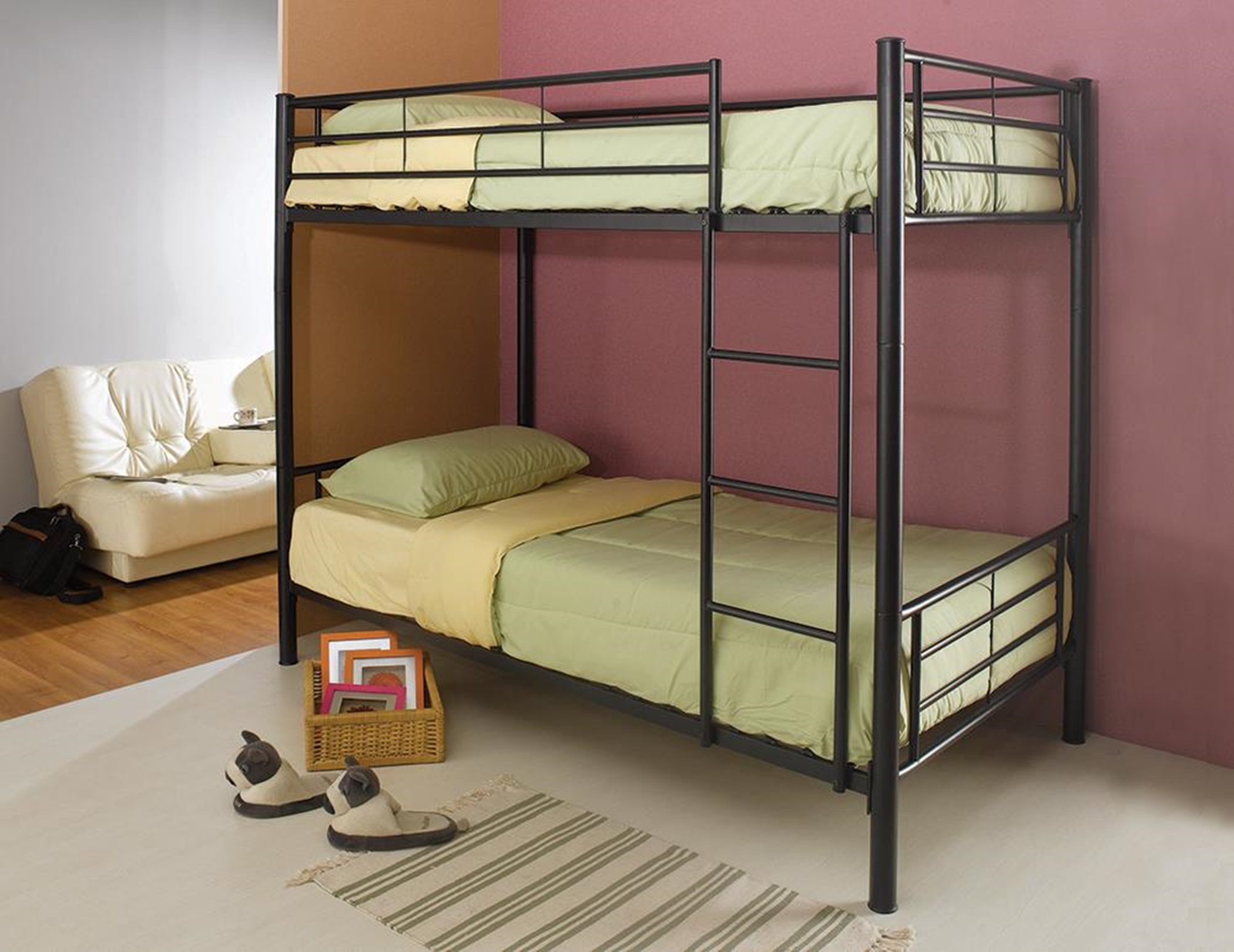 Denley Black Metal Twin-Over-Twin Bunk Bed - Click Image to Close