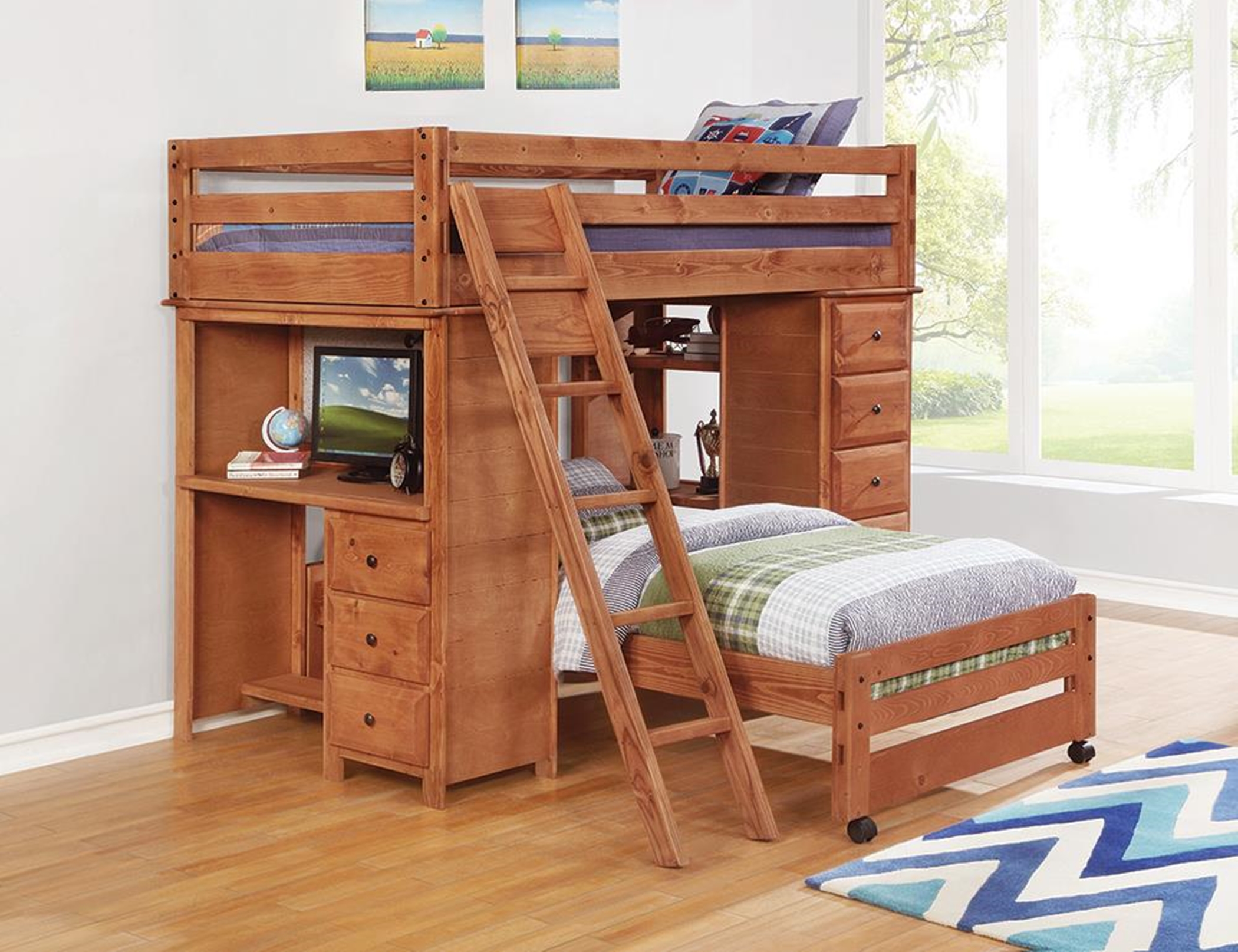 Wrangle Hill Twin-over-Full Loft Bed with Desk - Click Image to Close