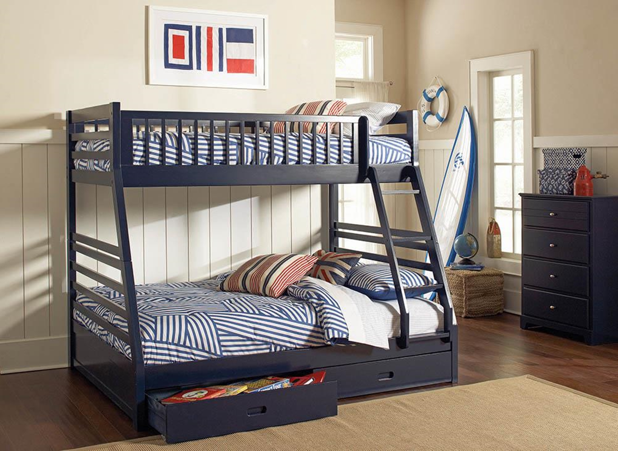Ashton Navy Twin-over-Full Bunk Bed - Click Image to Close