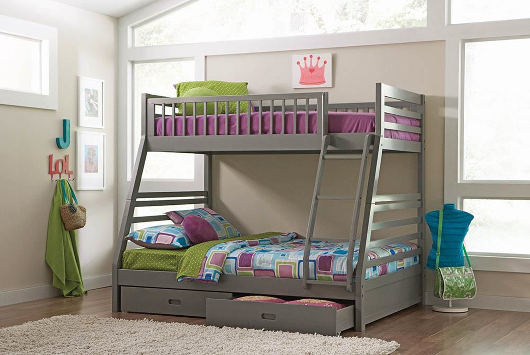 Ashton Grey Twin-over-Full Bunk Bed - Click Image to Close