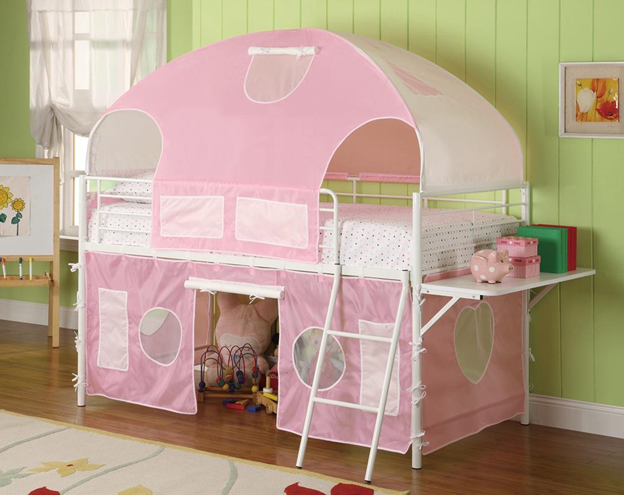 White and Pink Tent Bunk Bed - Click Image to Close