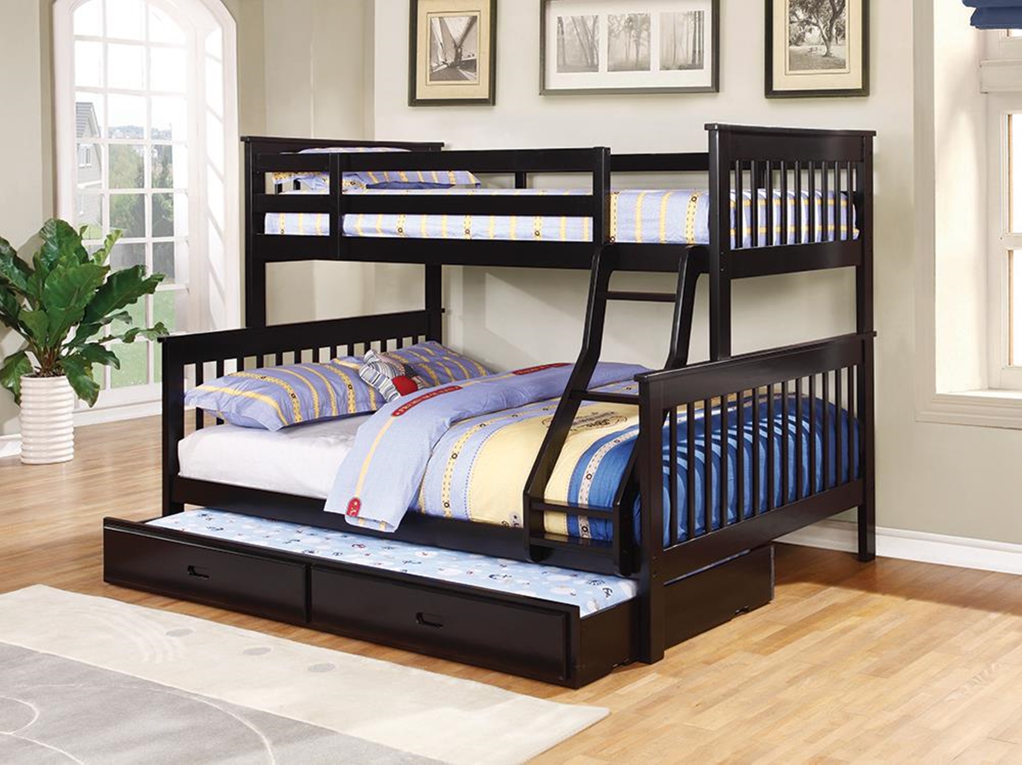 Chapman Transitional Black Twin-over-Full Bunk Bed - Click Image to Close