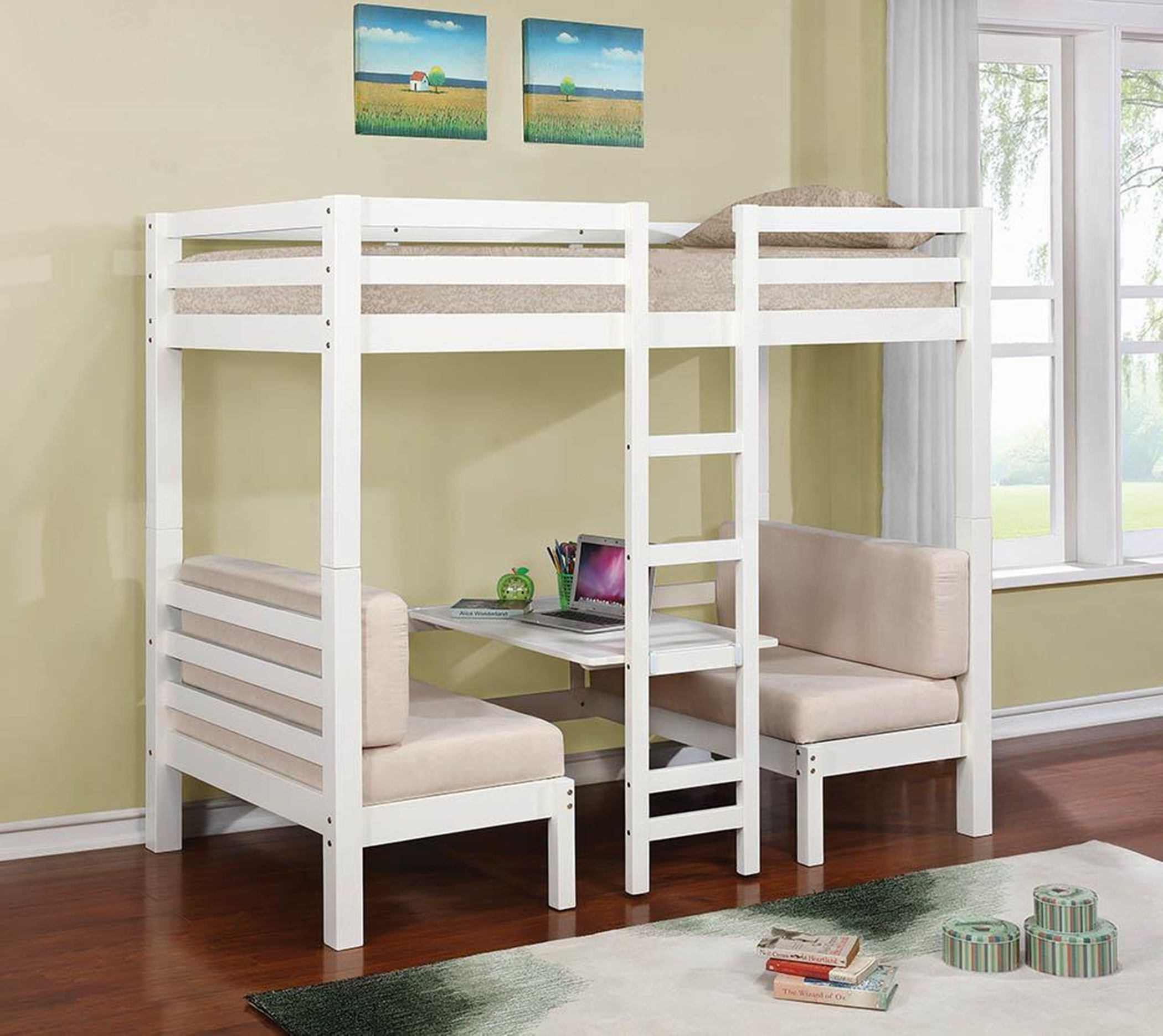 Joaquin Transitional White Twin-over-Twin Bunk Bed - Click Image to Close