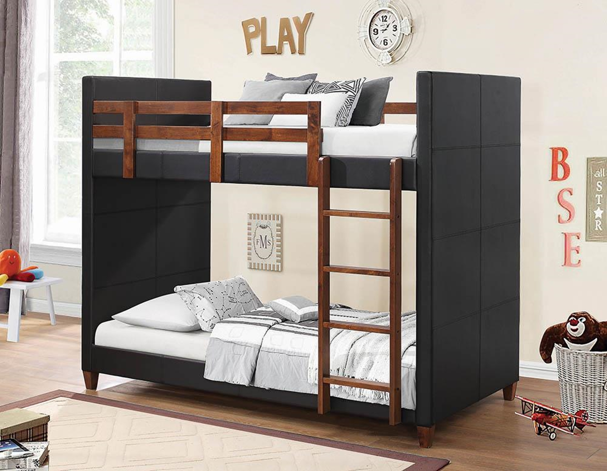 Diego Transitional Black Twin-over-Twin Bunk Bed - Click Image to Close