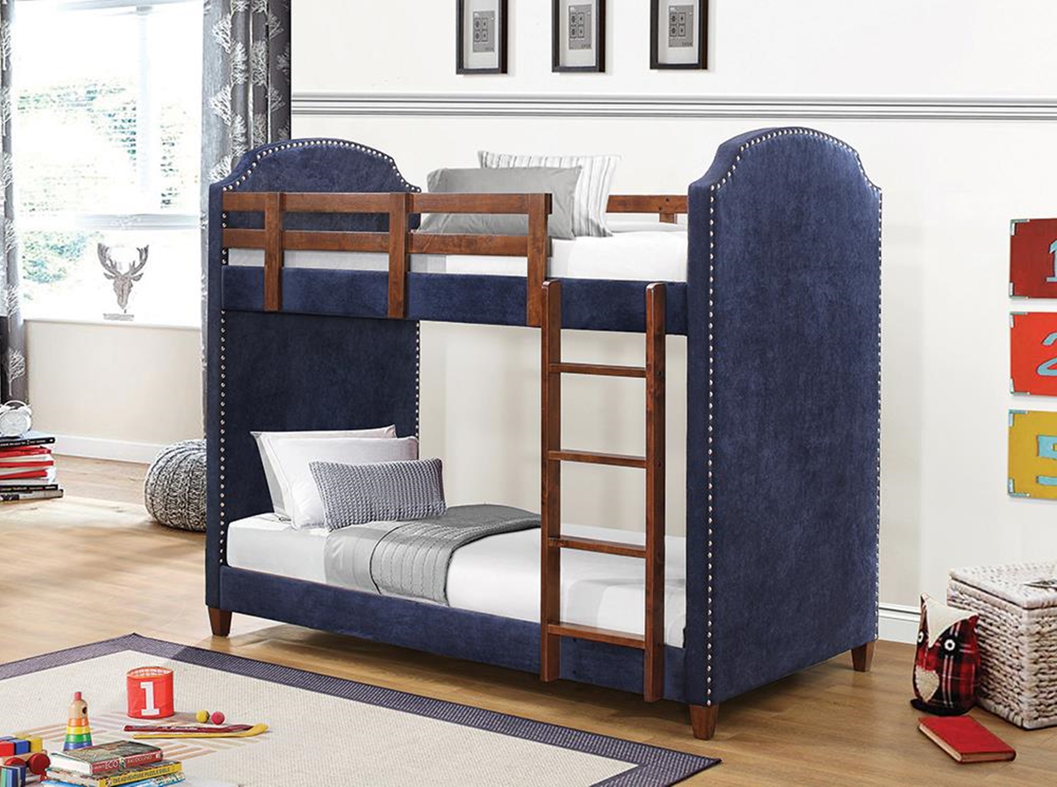 Charlene Navy Twin-over-Twin Bunk Bed - Click Image to Close