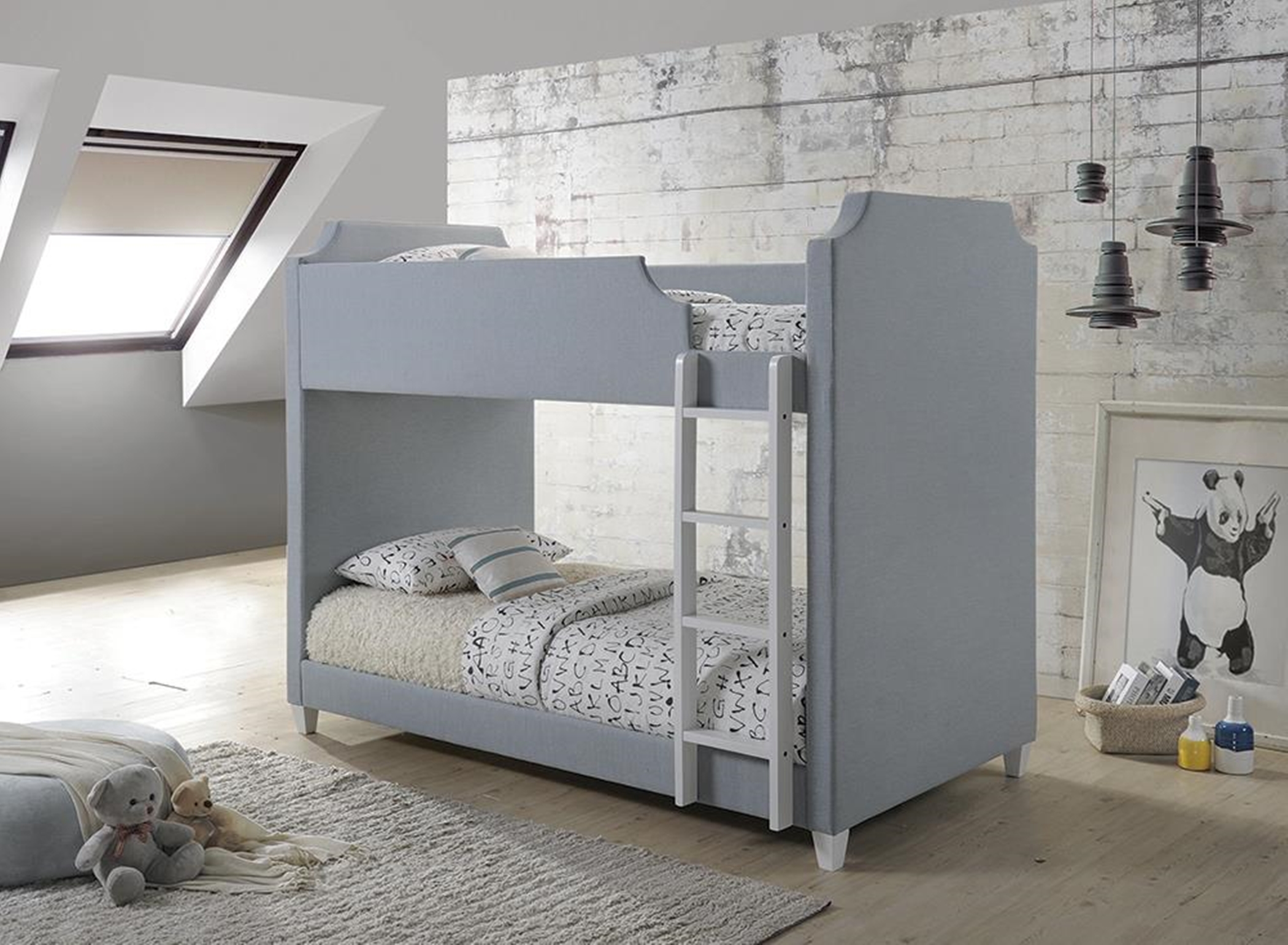 Gilroy Traditional Grey Twin-over-Twin Bunk Bed - Click Image to Close