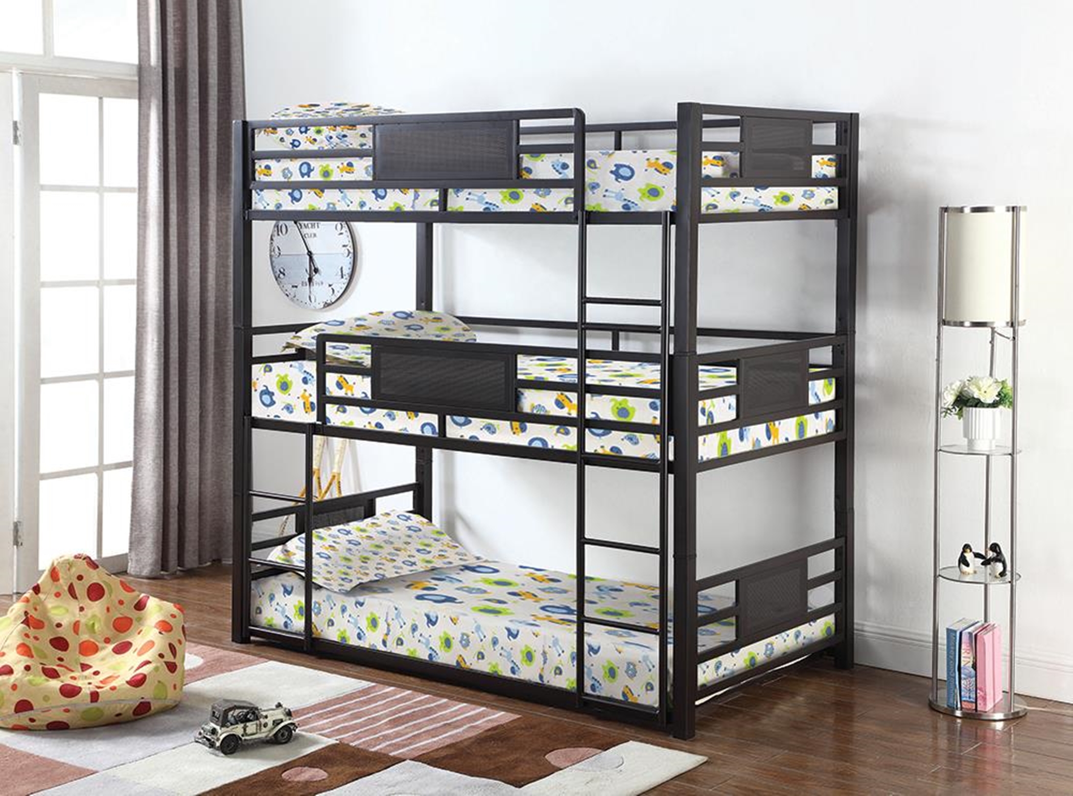 Casual Black Twin Triple Bunk Bed - Click Image to Close