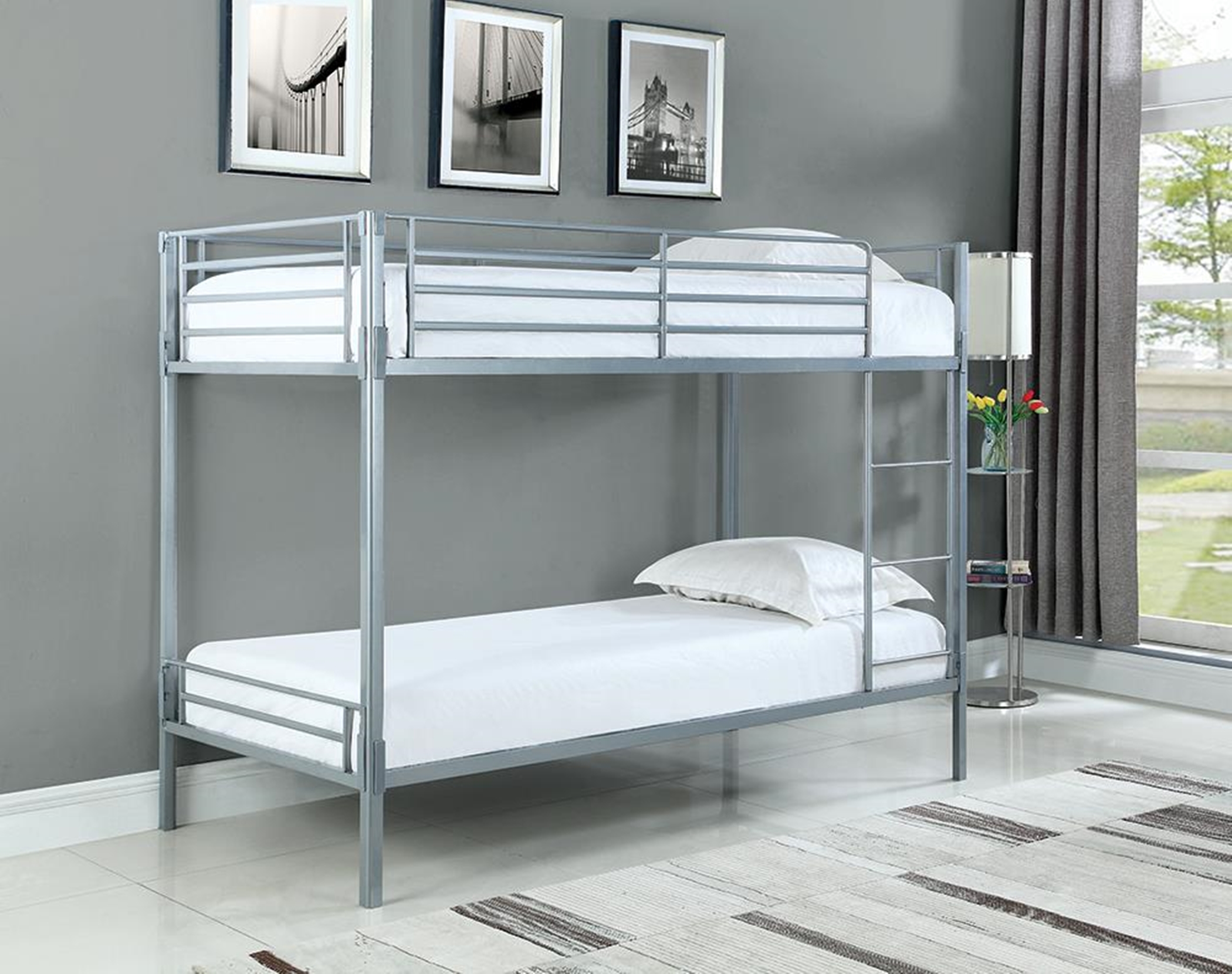 Boltzero Contemporary Silver Twin Bunk Bed - Click Image to Close