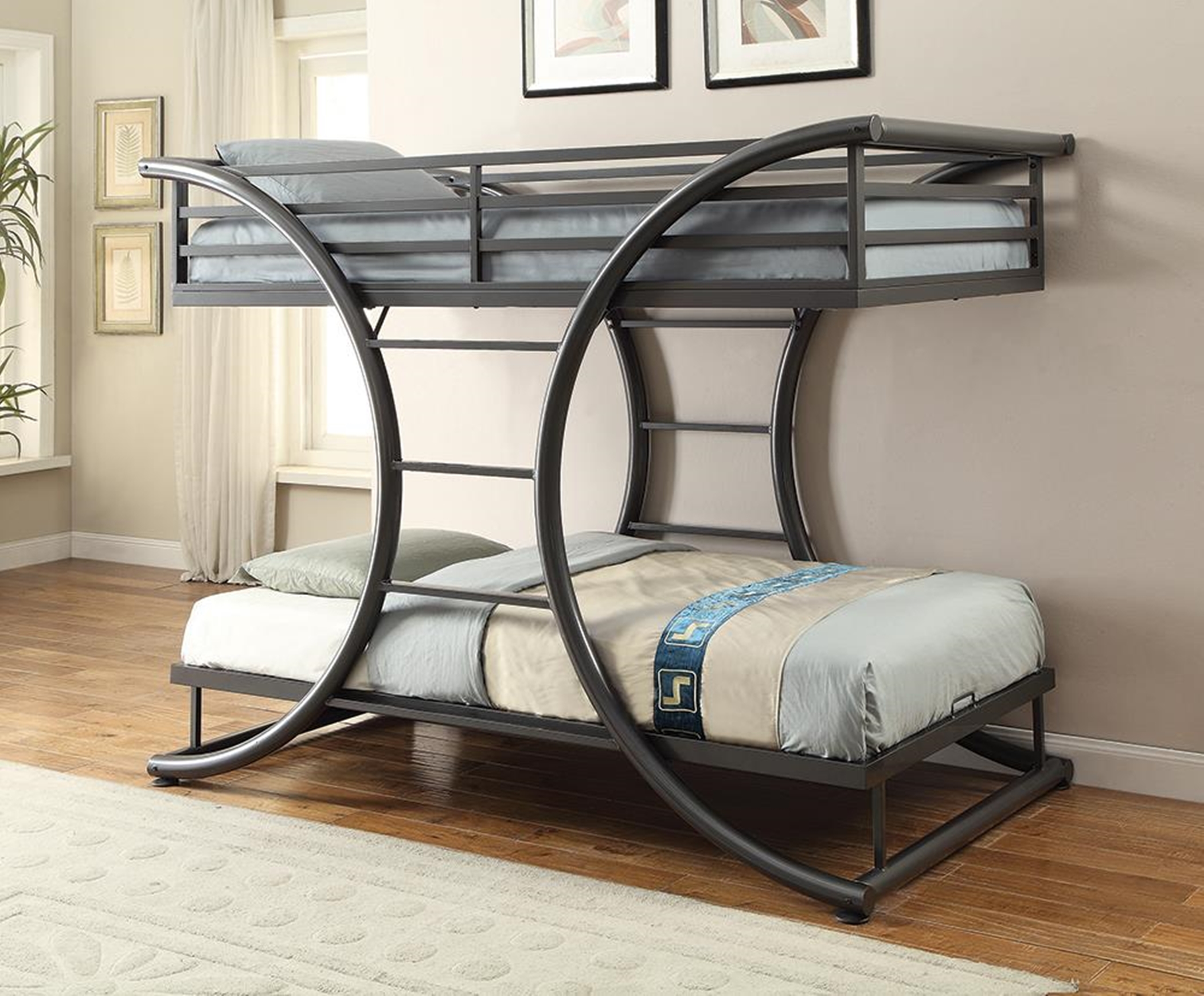 Stephan Gunmetal Twin-over-Twin Bunk Bed - Click Image to Close