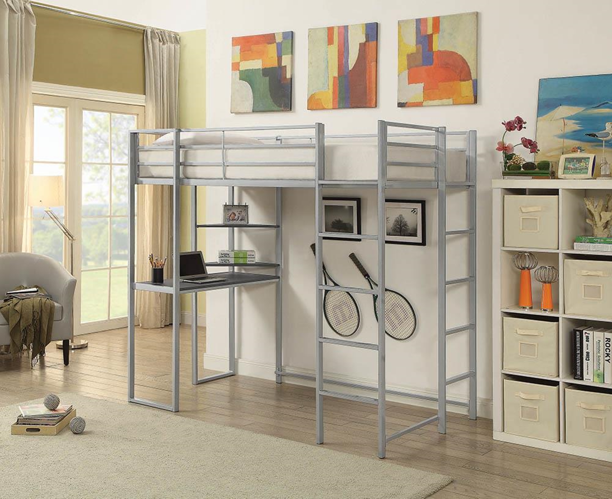 Trinidad Casual Silver Twin Workstation Bed - Click Image to Close