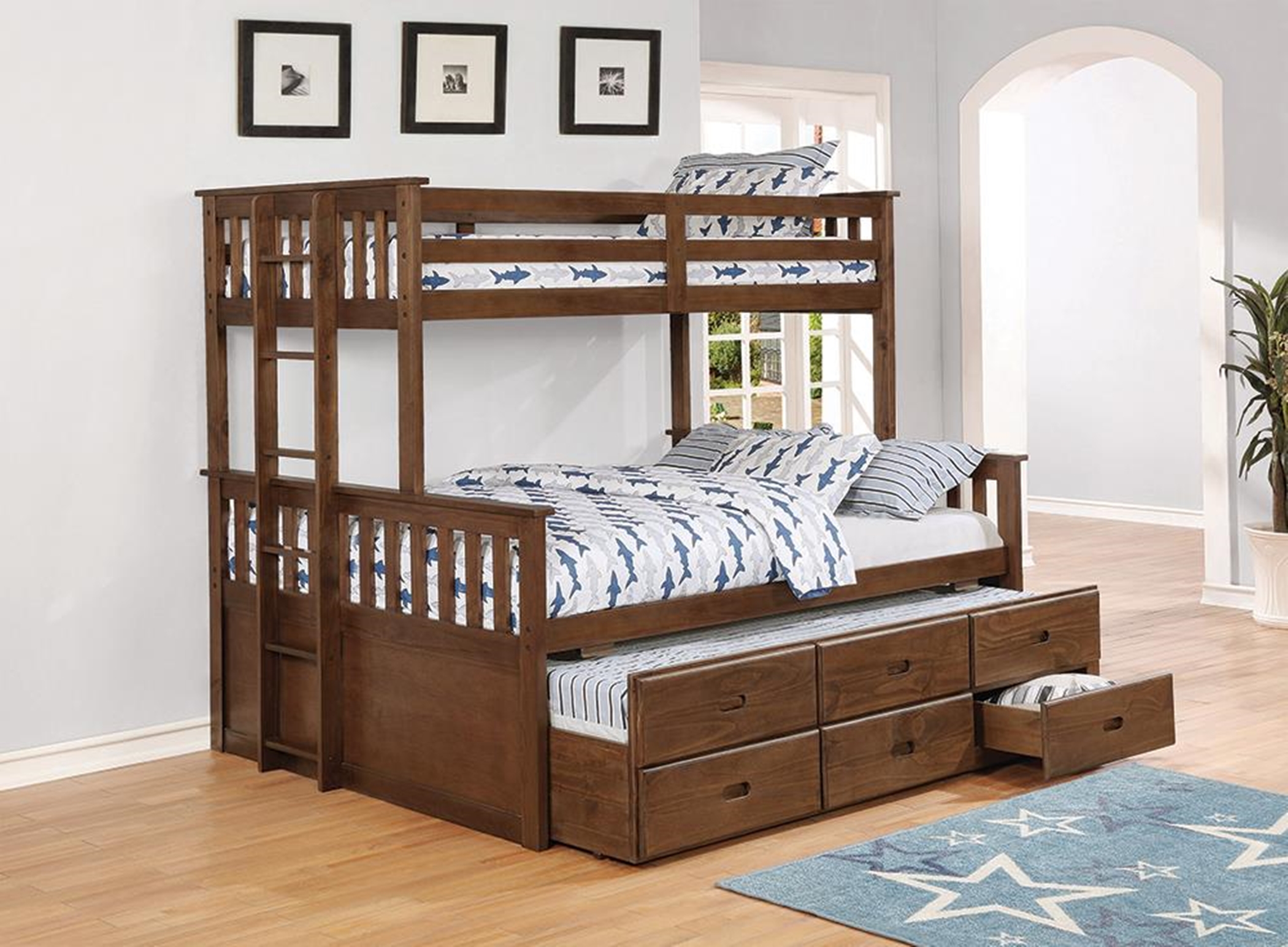 Atkin Weathered Walnut Twin-over-Full Bunk Bed - Click Image to Close