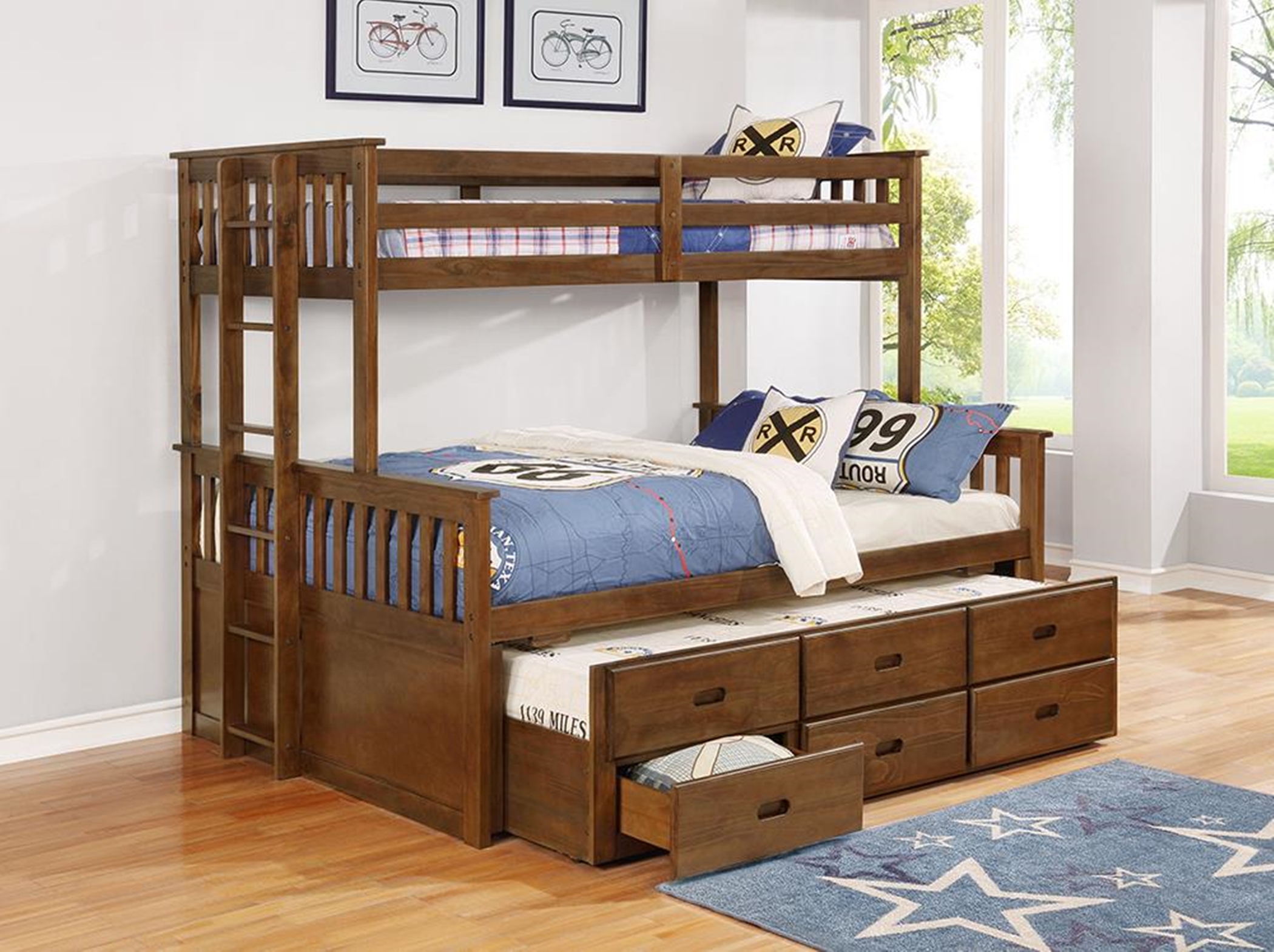 Atkin Weathered Walnut Twin XL-over-Queen Bunk Bed - Click Image to Close