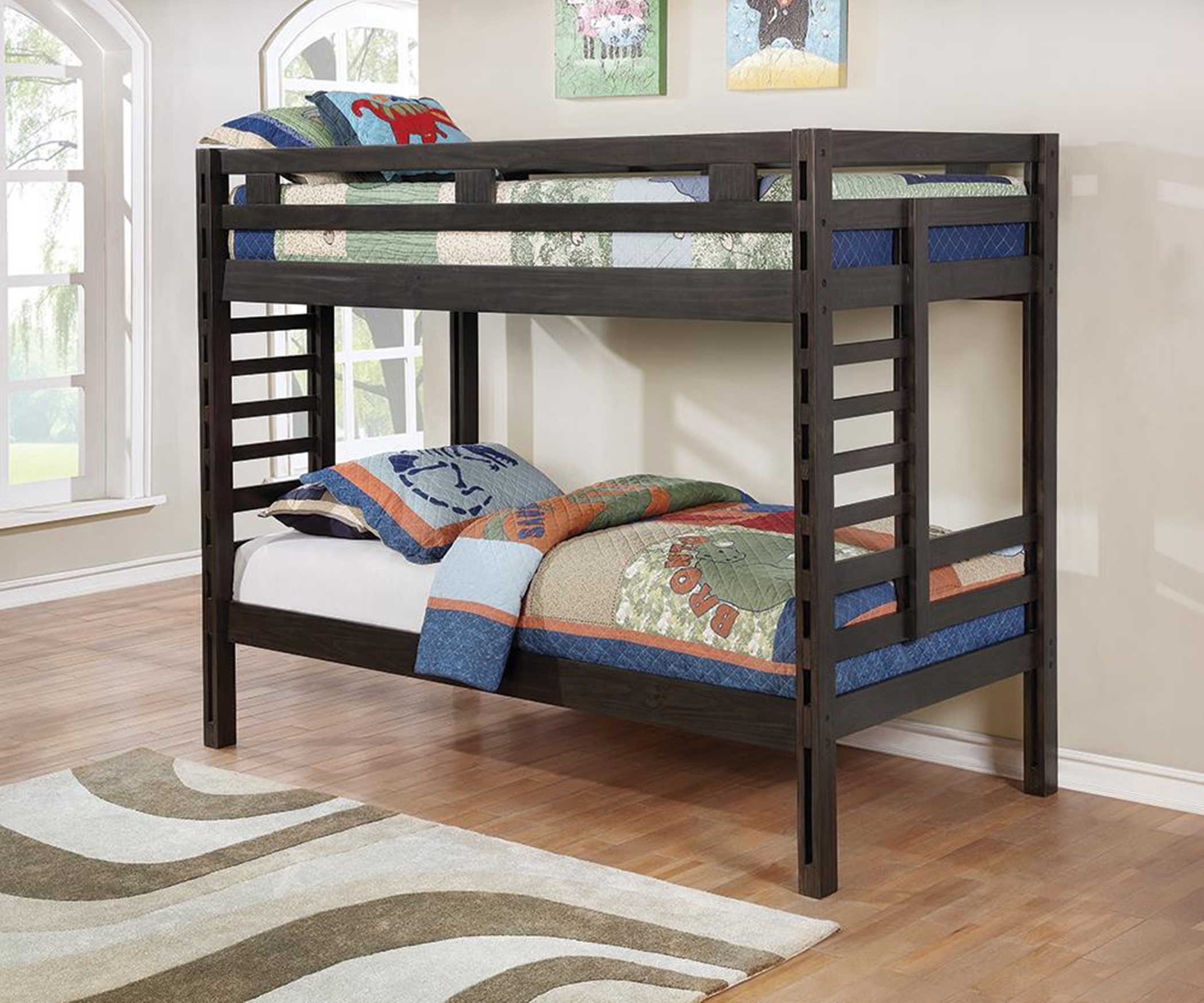 Hilshire Dark Grey Twin-over-Twin Bunk Bed - Click Image to Close