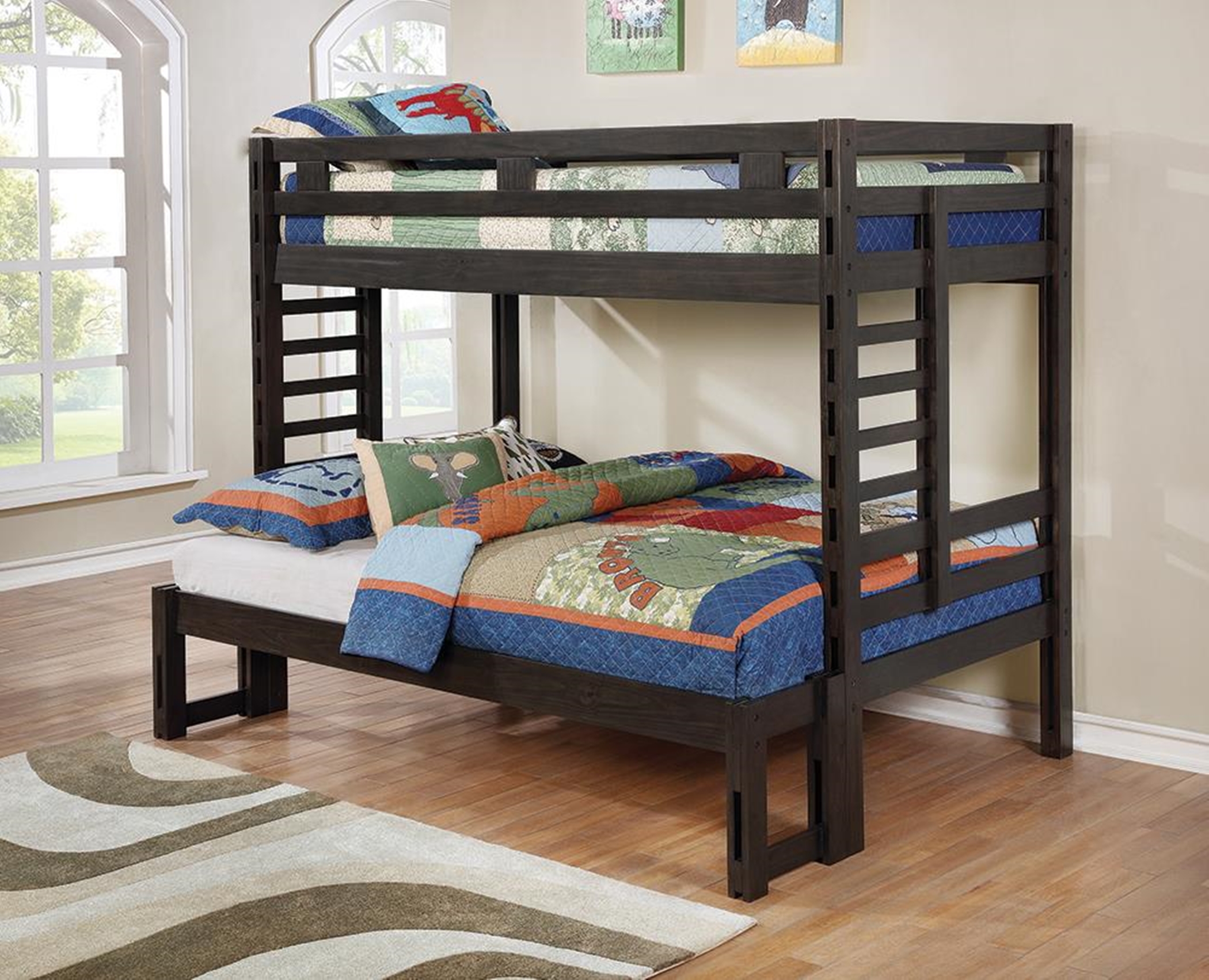 Hilshire Dark Grey Twin-over-Full Bunk Bed - Click Image to Close