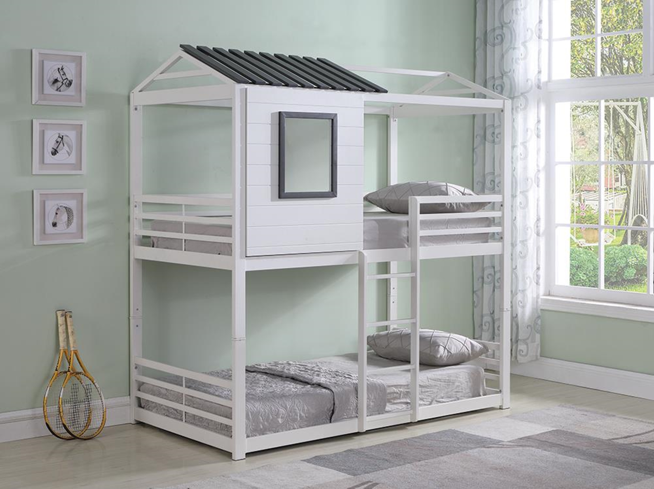 Belton Light Grey Twin-over-Twin Bunk Bed - Click Image to Close