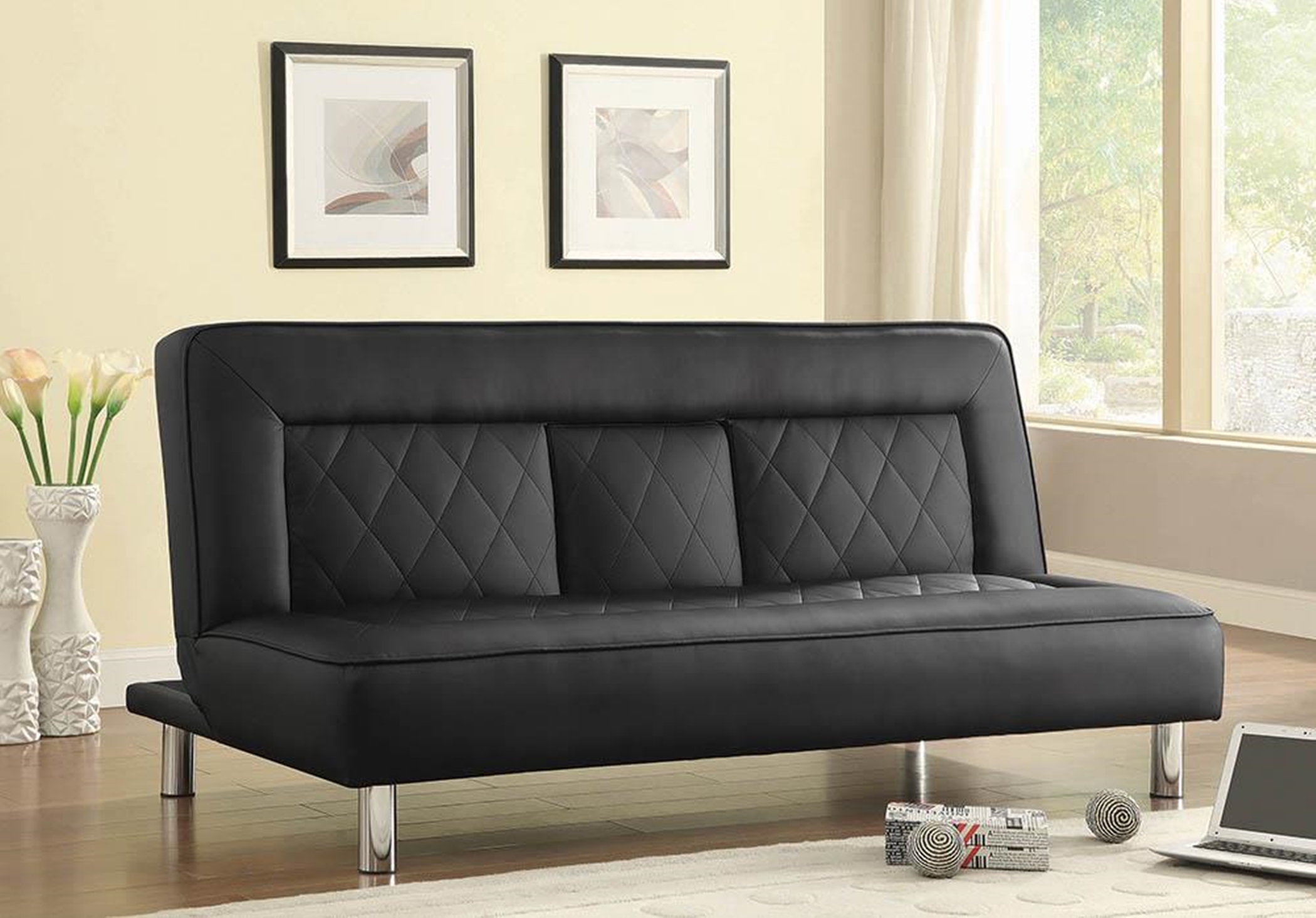 Black Sofa Bed with Drop Console - Click Image to Close