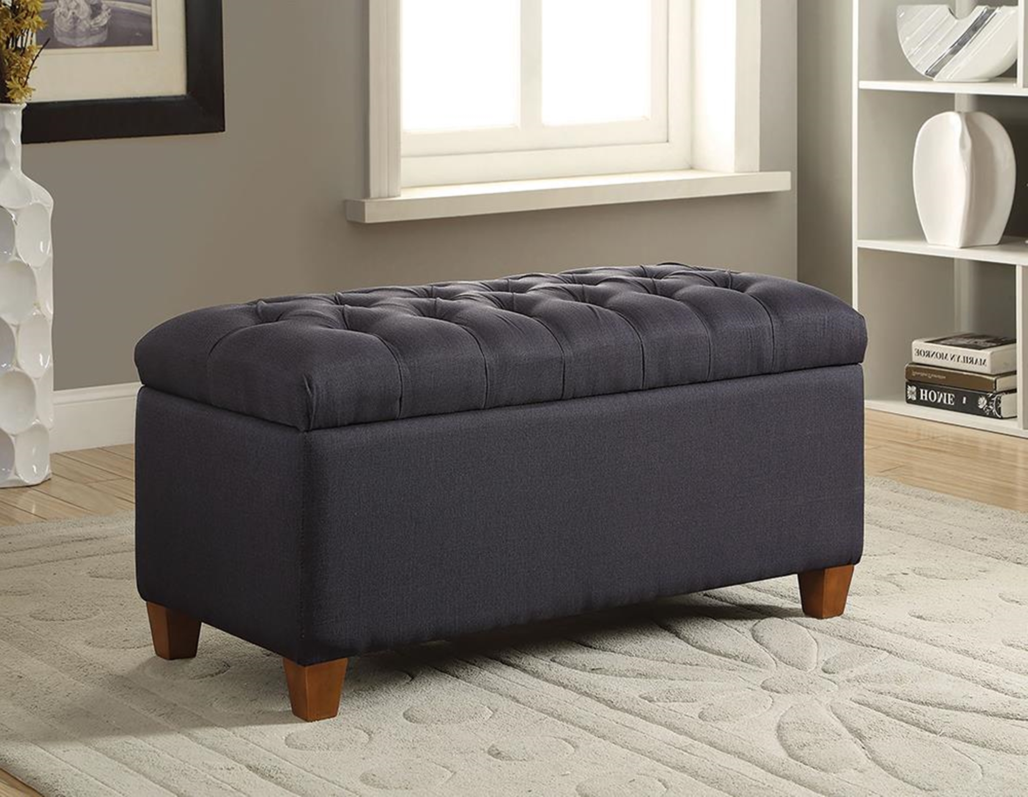 Tufted Navy Storage Bench - Click Image to Close