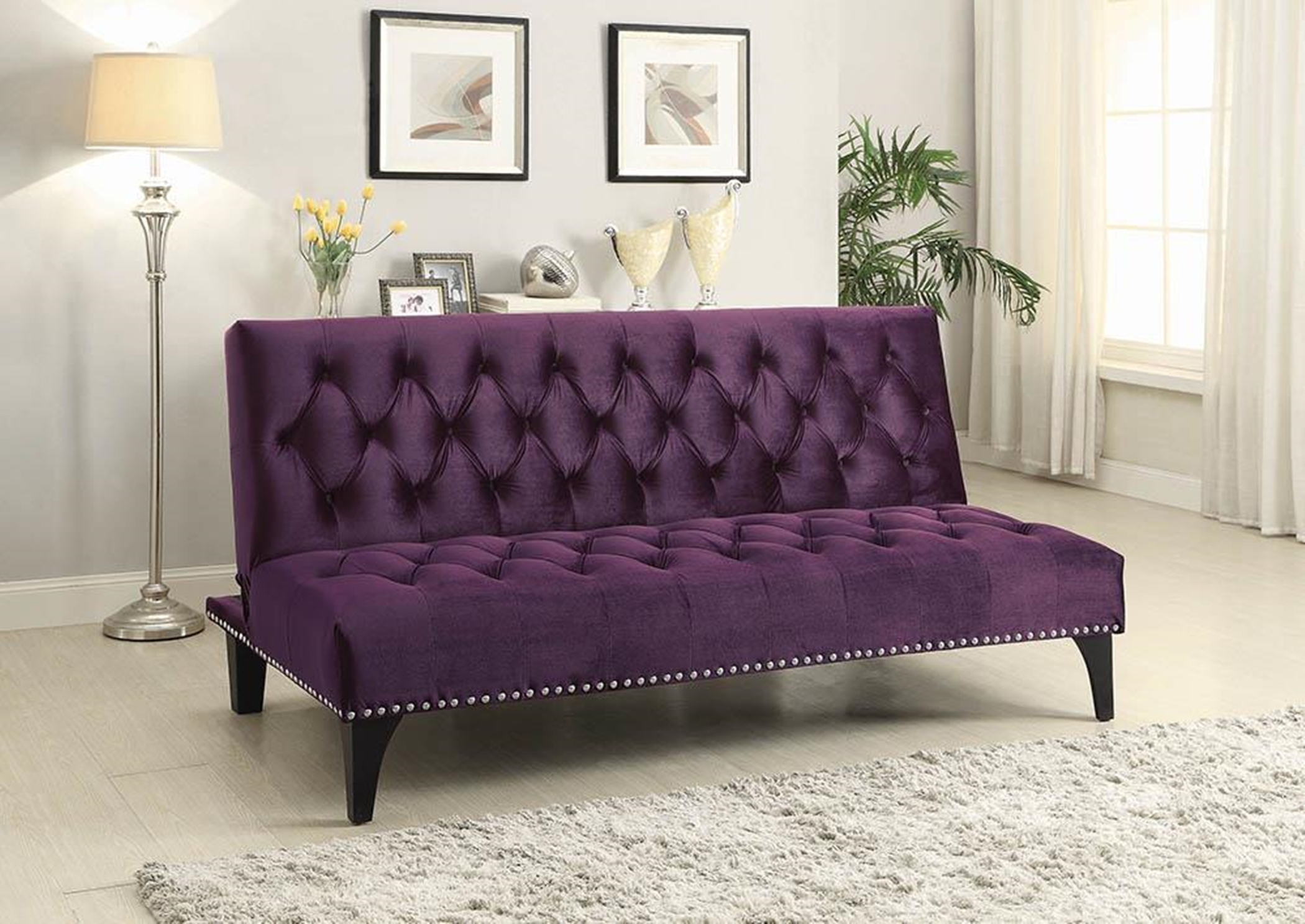 Purple Velvet Sofa Bed - Click Image to Close