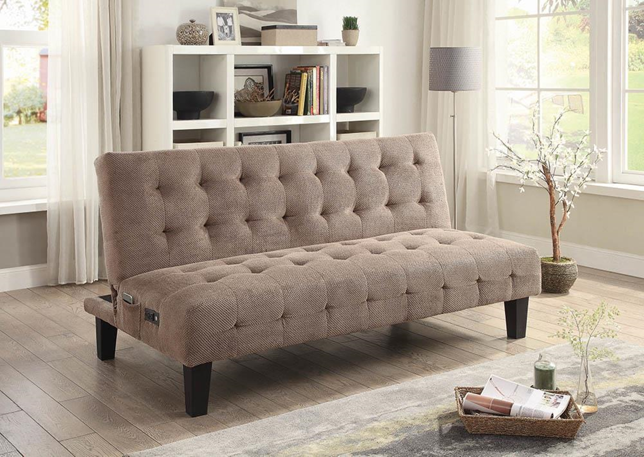 Taupe Sofa Bed with USB and Power Ports - Click Image to Close