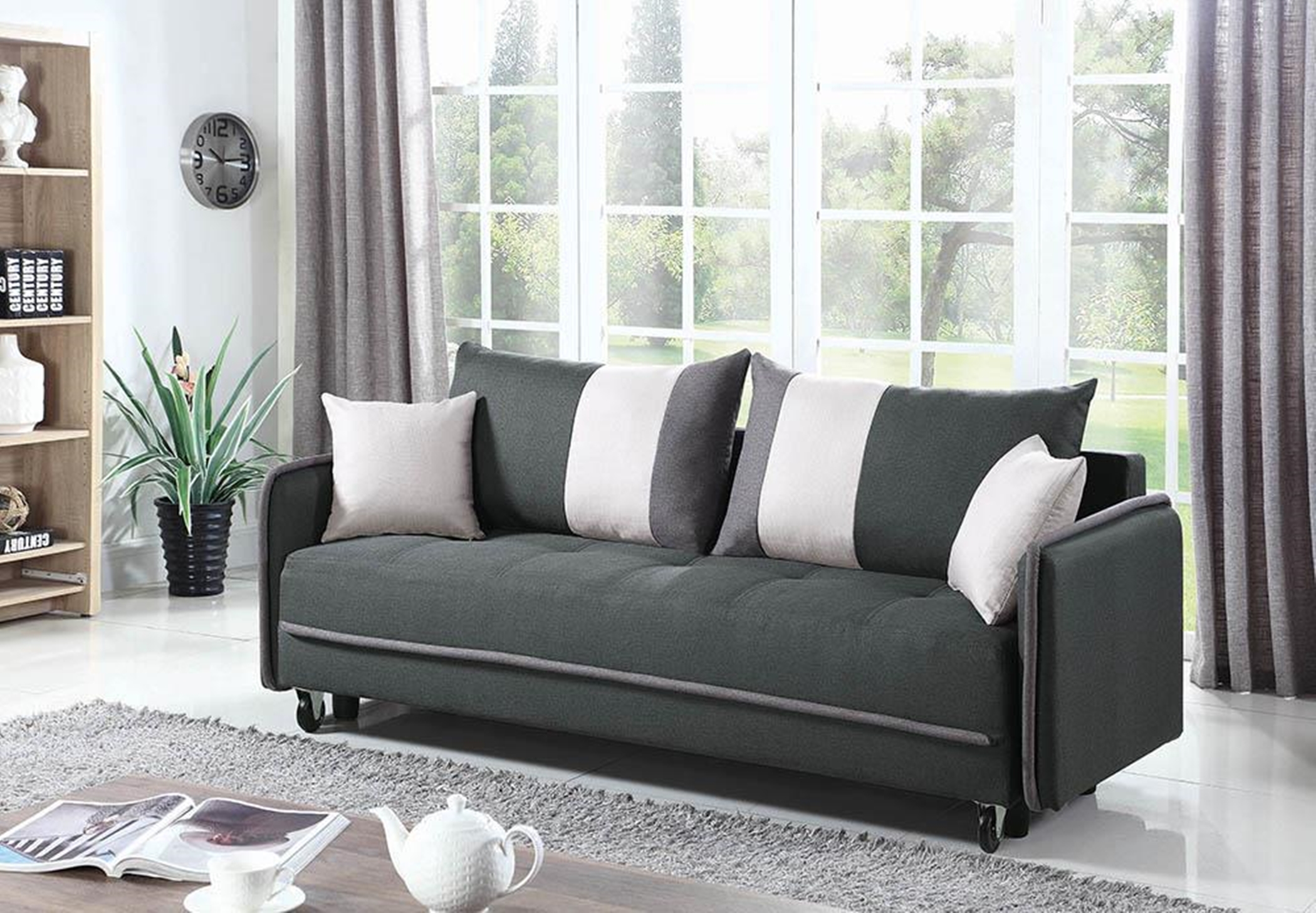 Casual Grey White Sofa Bed - Click Image to Close