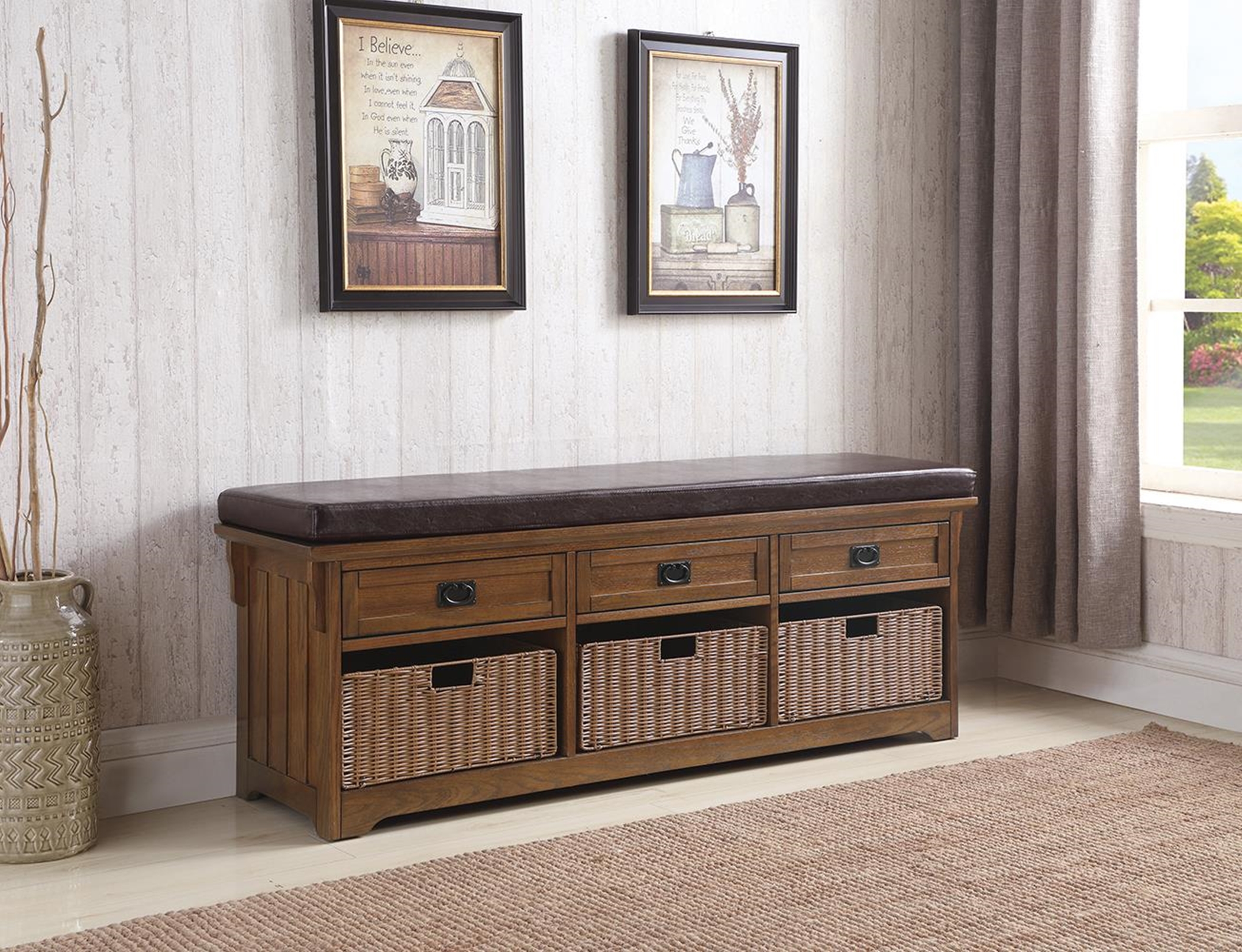 Traditional Medium Brown Bench - Click Image to Close