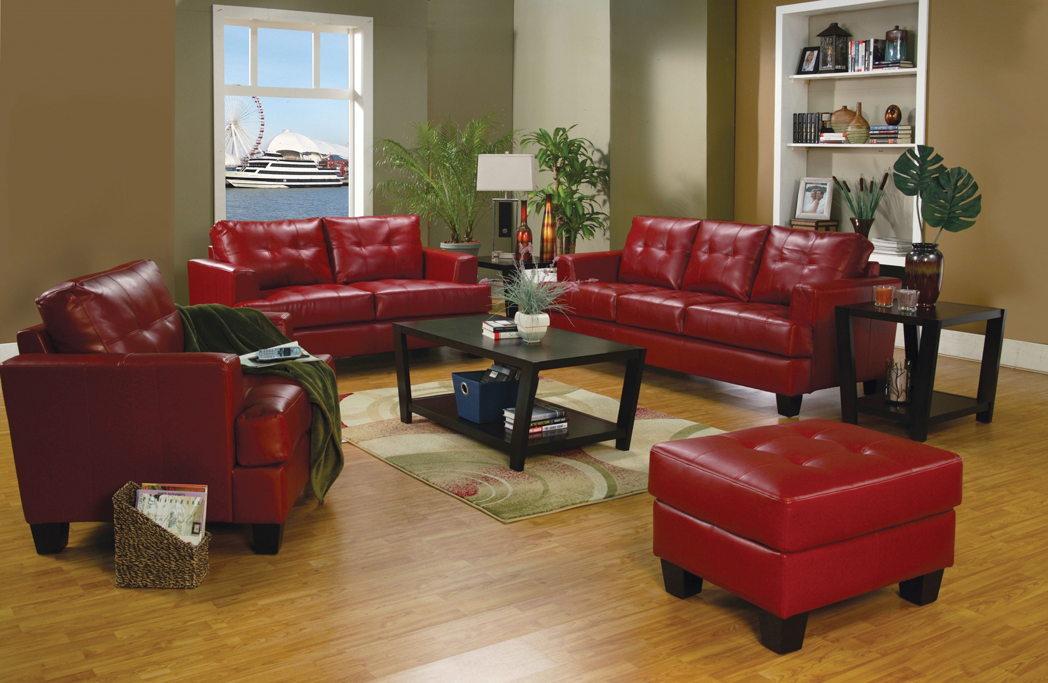 Samuel Transitional Red Sofa & Love - Click Image to Close