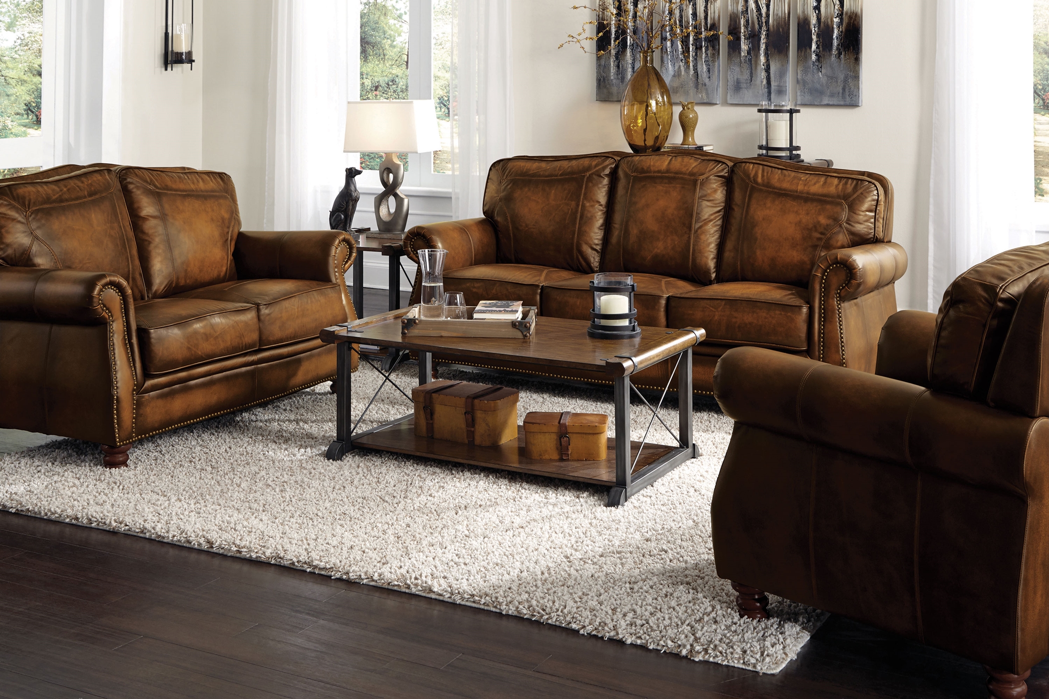 Montbrook Traditional Brown Sofa & Love - Click Image to Close