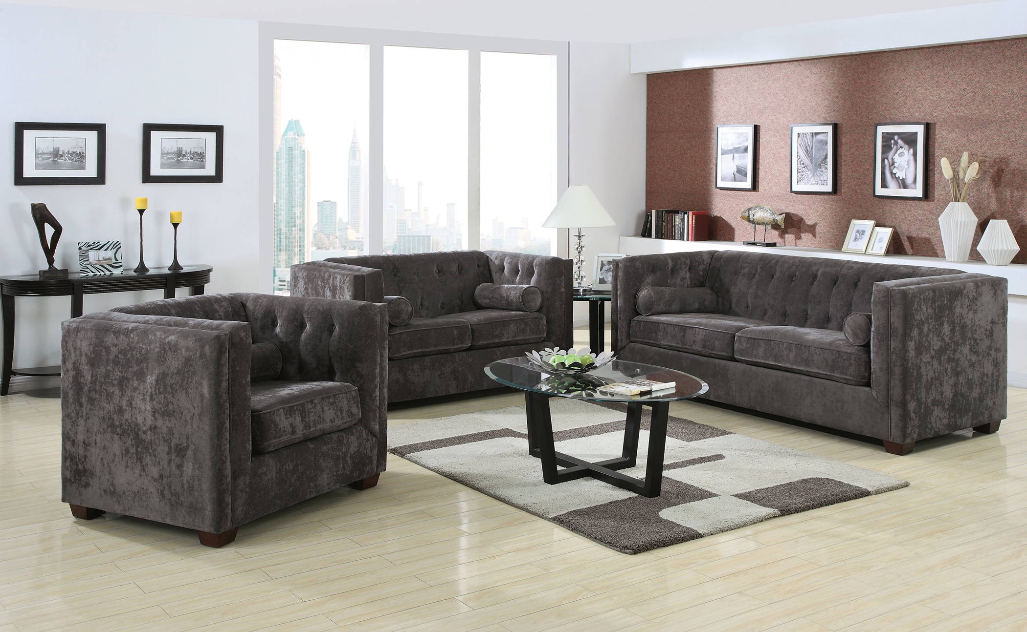 Alexis Charcoal Sofa & Love - Click Image to Close