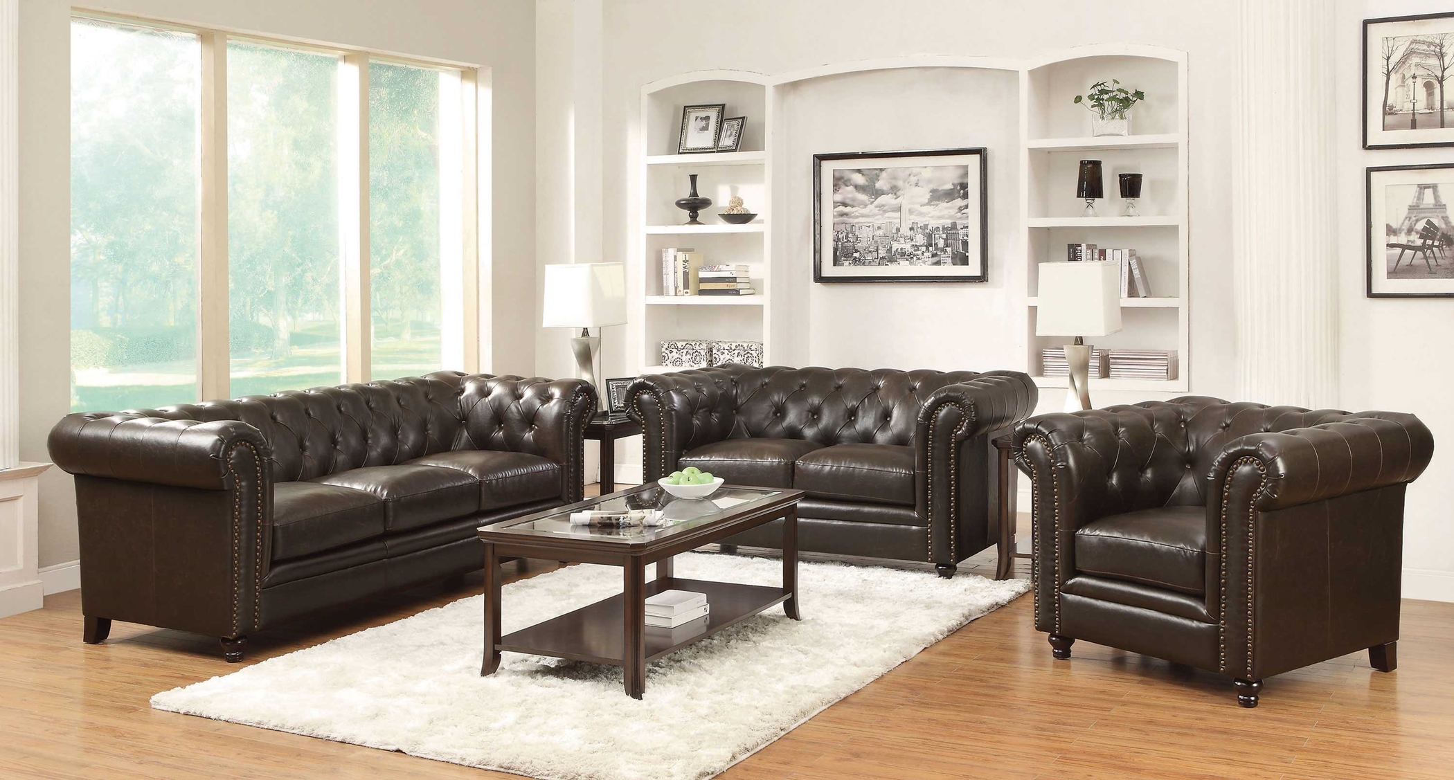 Roy Traditional Brown Sofa & Love - Click Image to Close