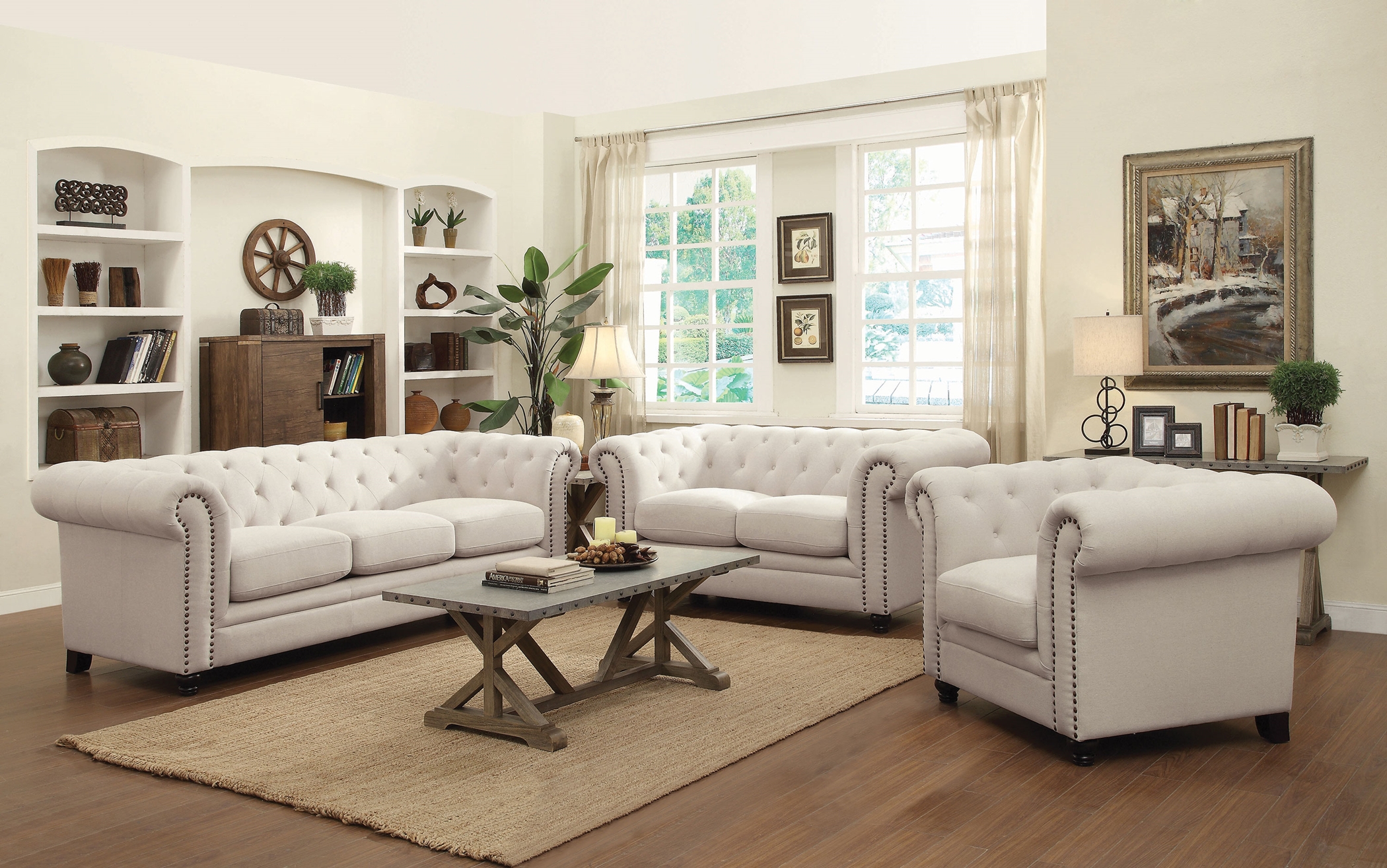 Roy Traditional White Sofa & Love - Click Image to Close
