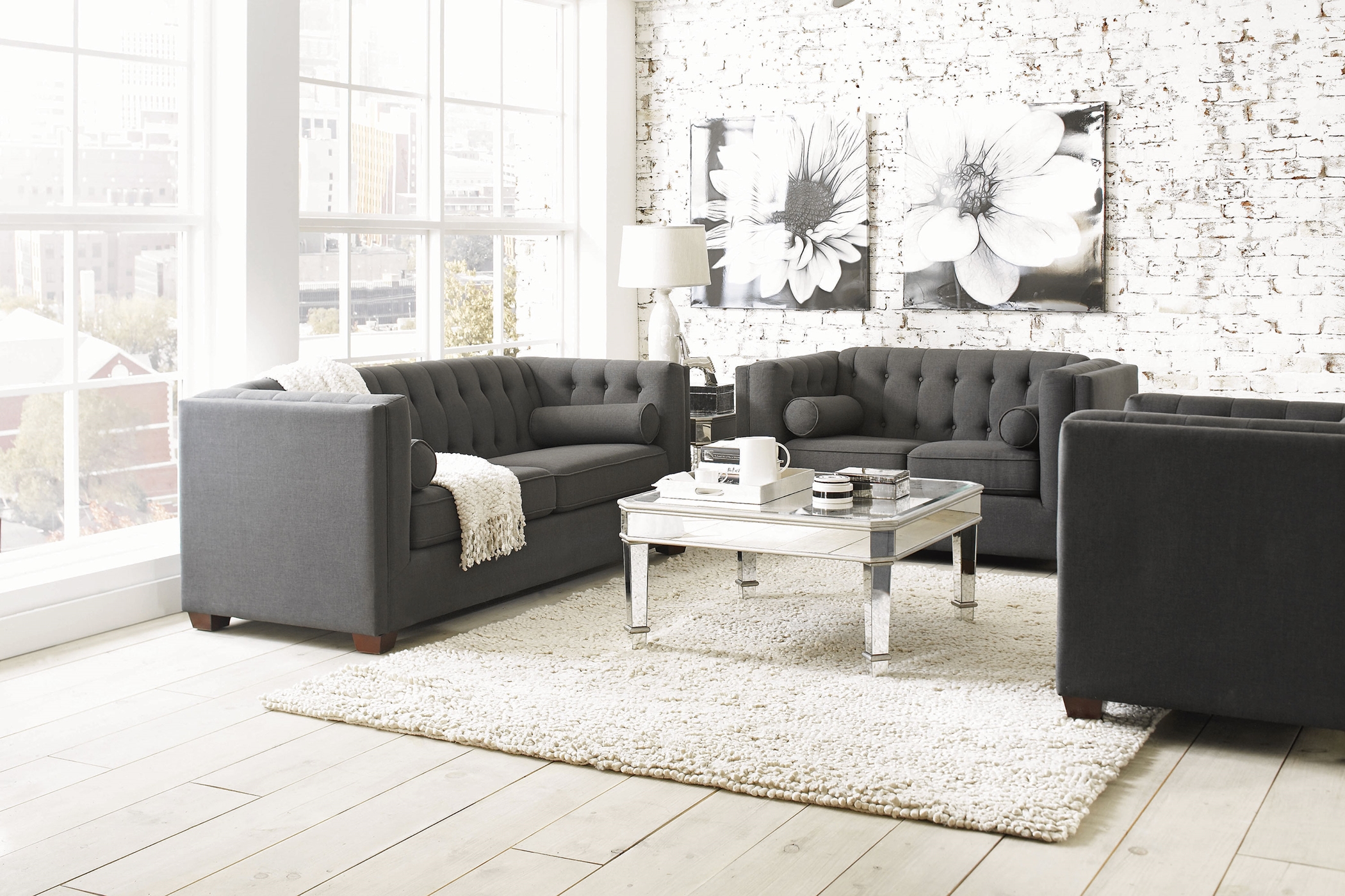 Cairns Transitional Charcoal Sofa & Love - Click Image to Close