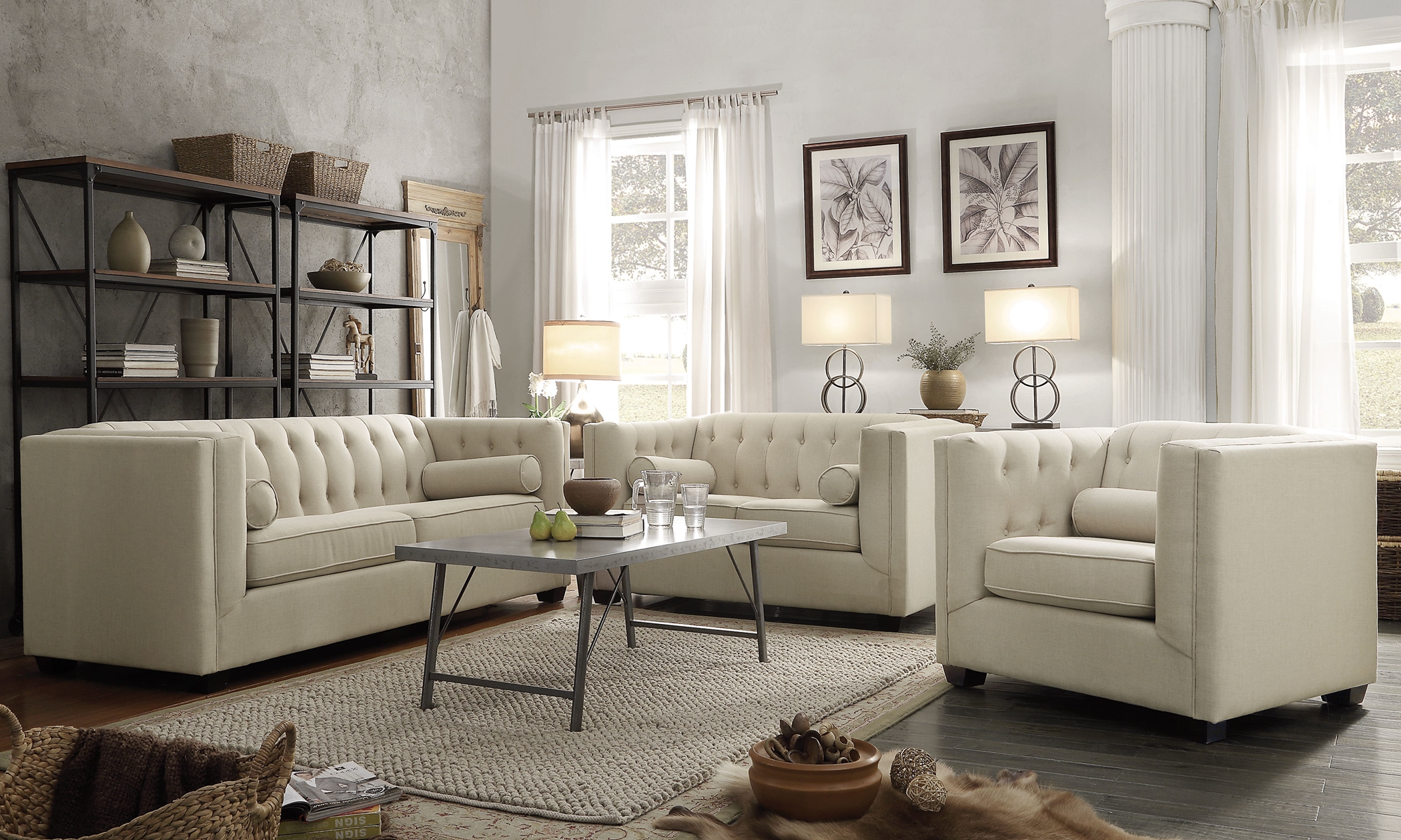 Cairns Transitional Beige Sofa & Love - Click Image to Close
