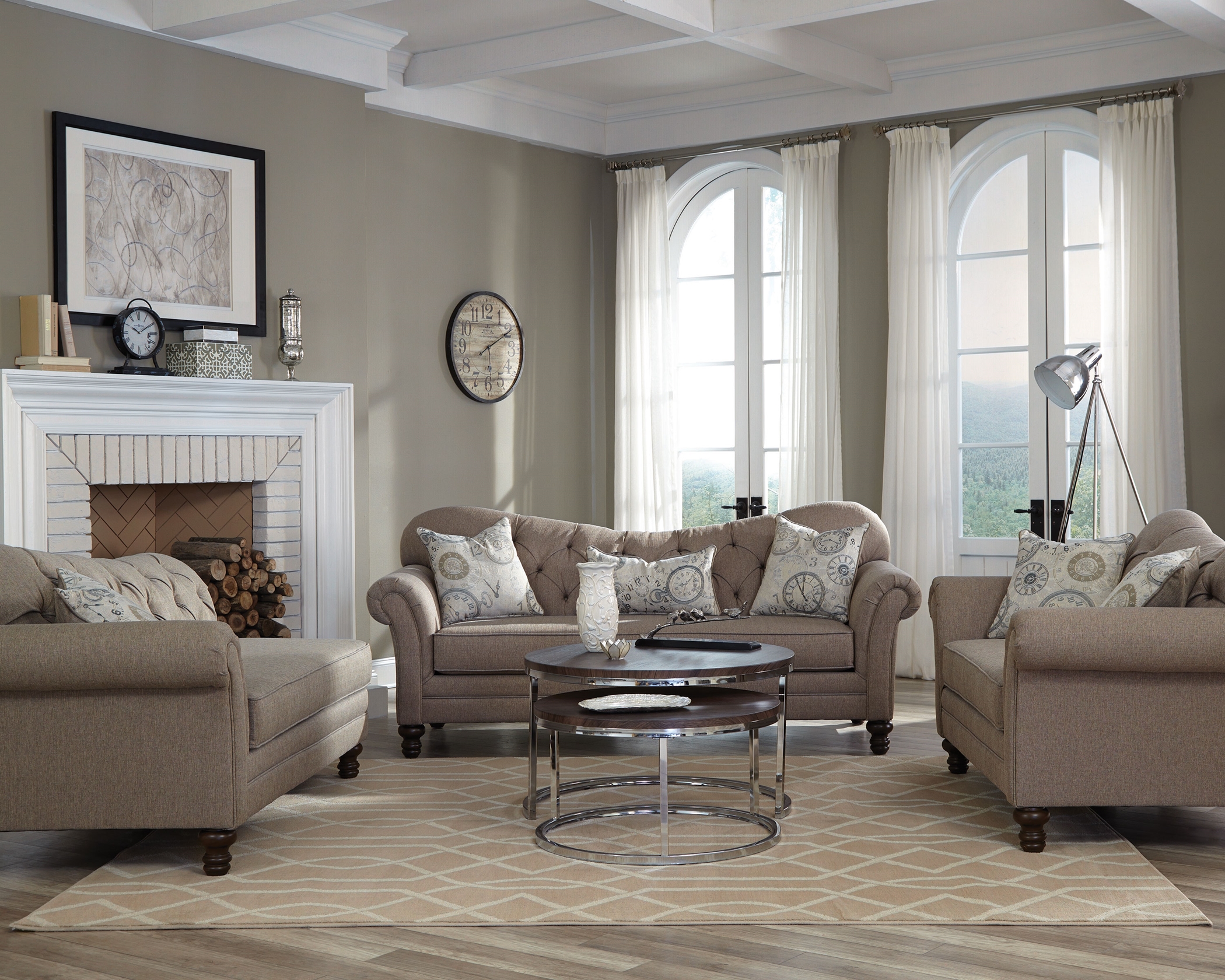 Carnahan Traditional Brown Sofa & Love - Click Image to Close
