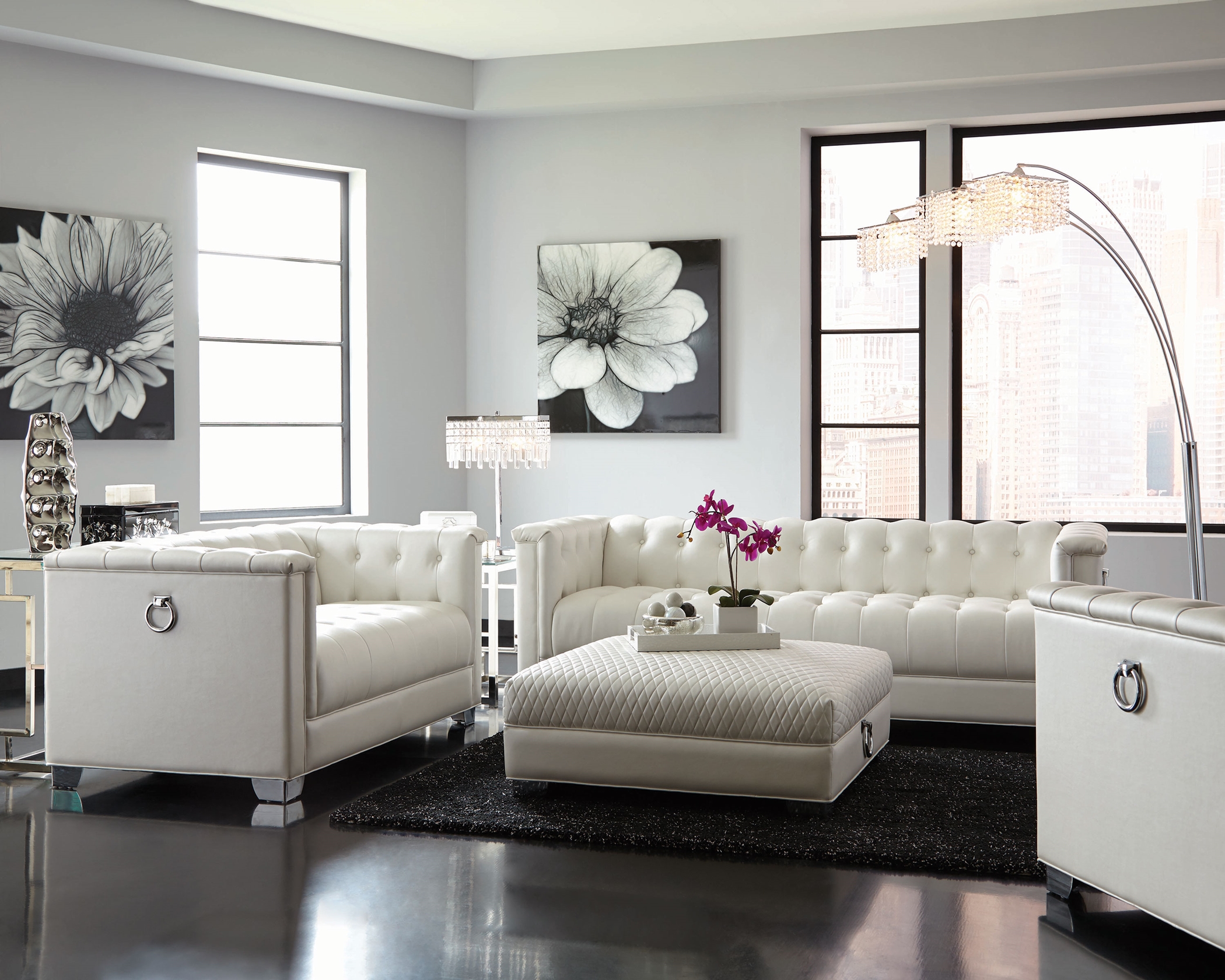 Chaviano Contemporary White Sofa & Love - Click Image to Close