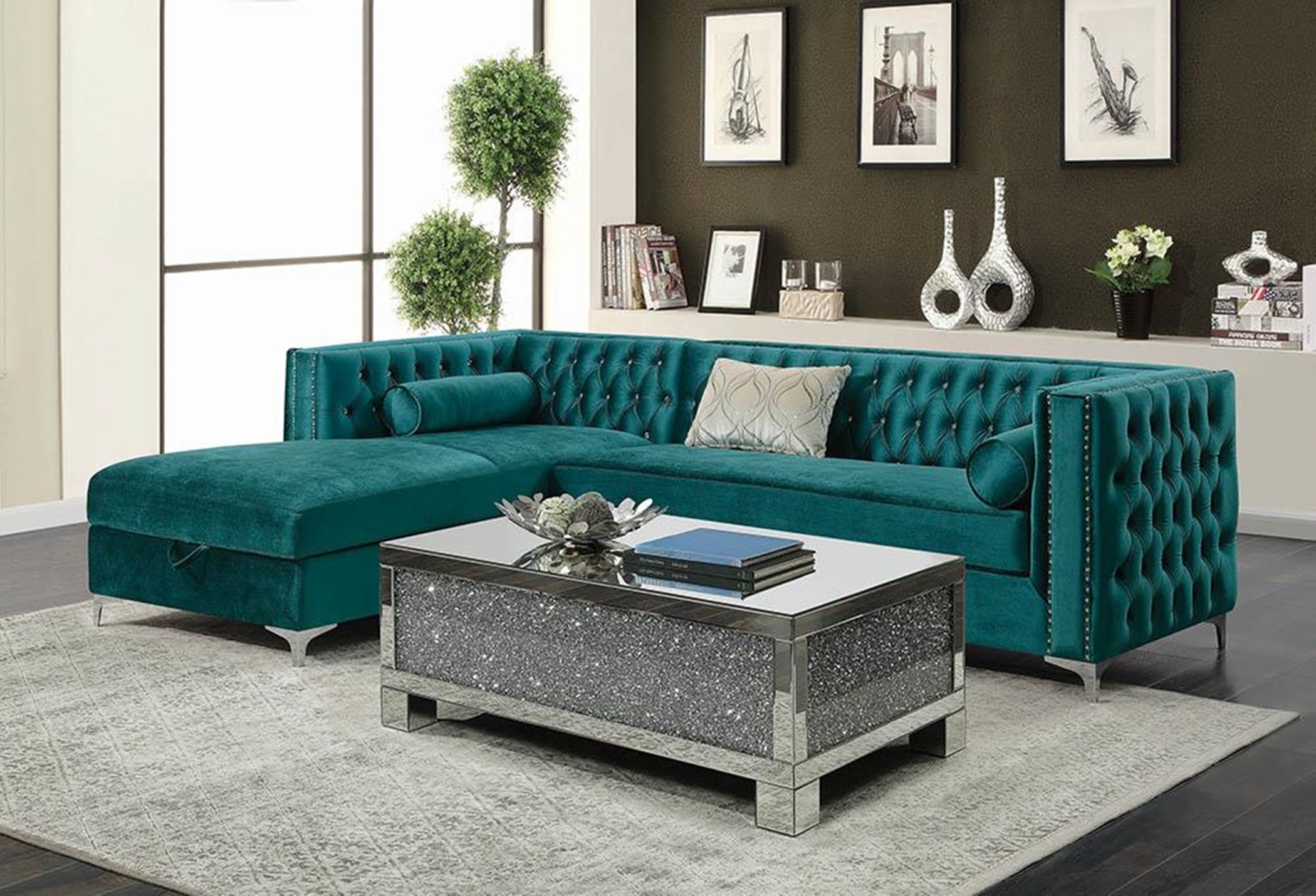 Bellaire Teal and Chrome Sectional - Click Image to Close
