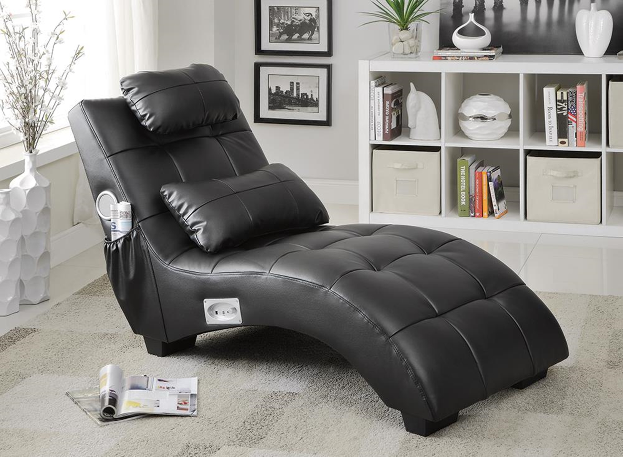 Accent Seating Modern Black Chaise - Click Image to Close