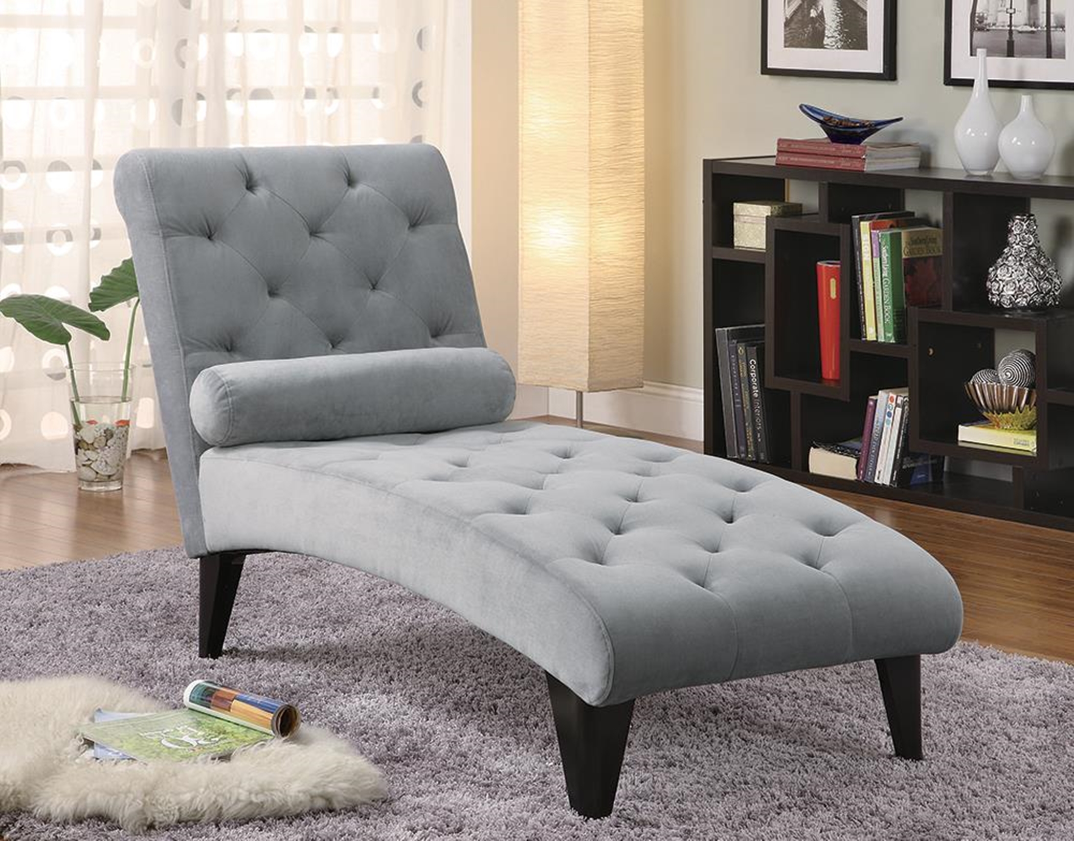 Transitional Grey Chaise - Click Image to Close