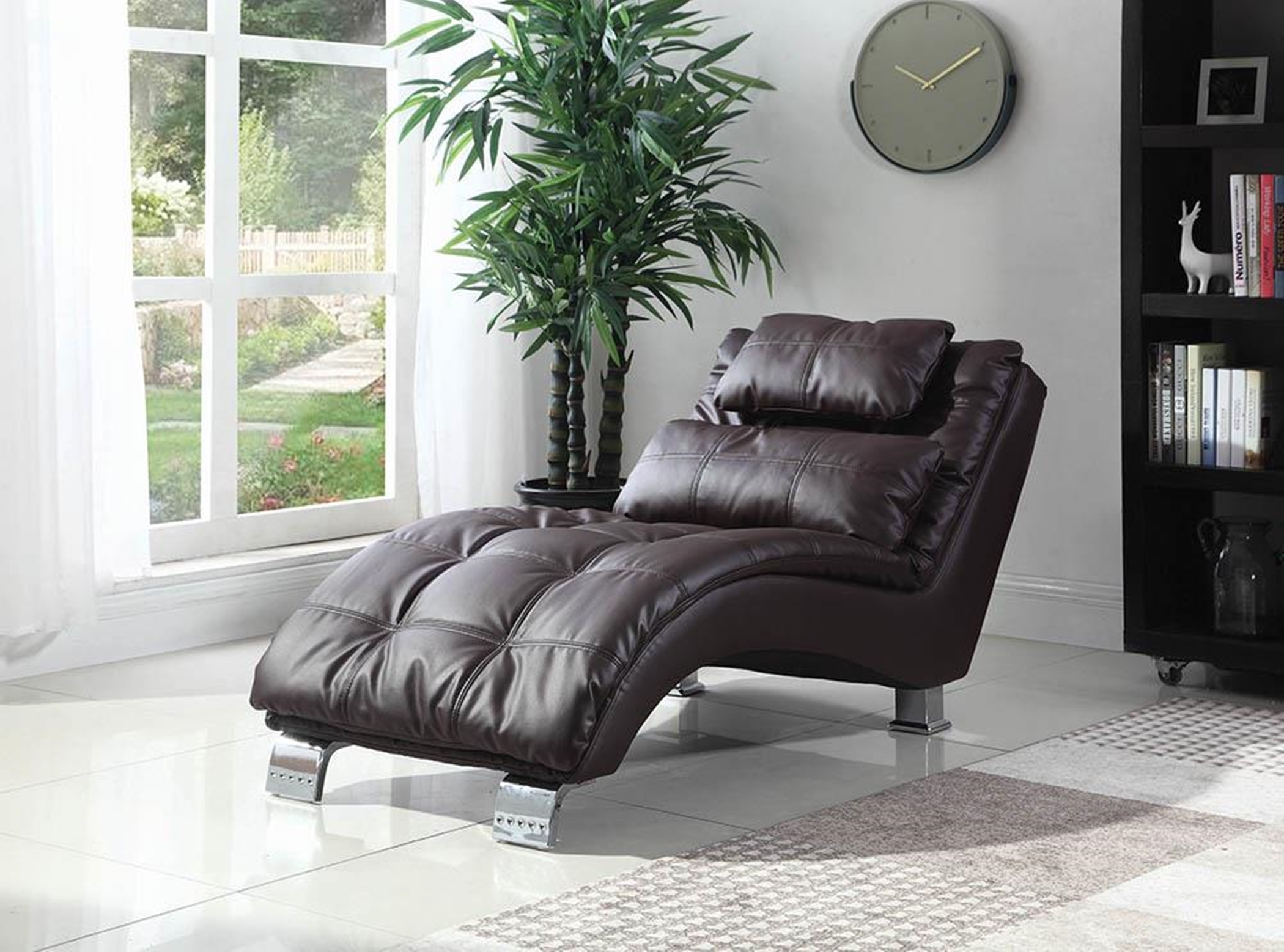Contemporary Brown Faux Leather Chaise - Click Image to Close