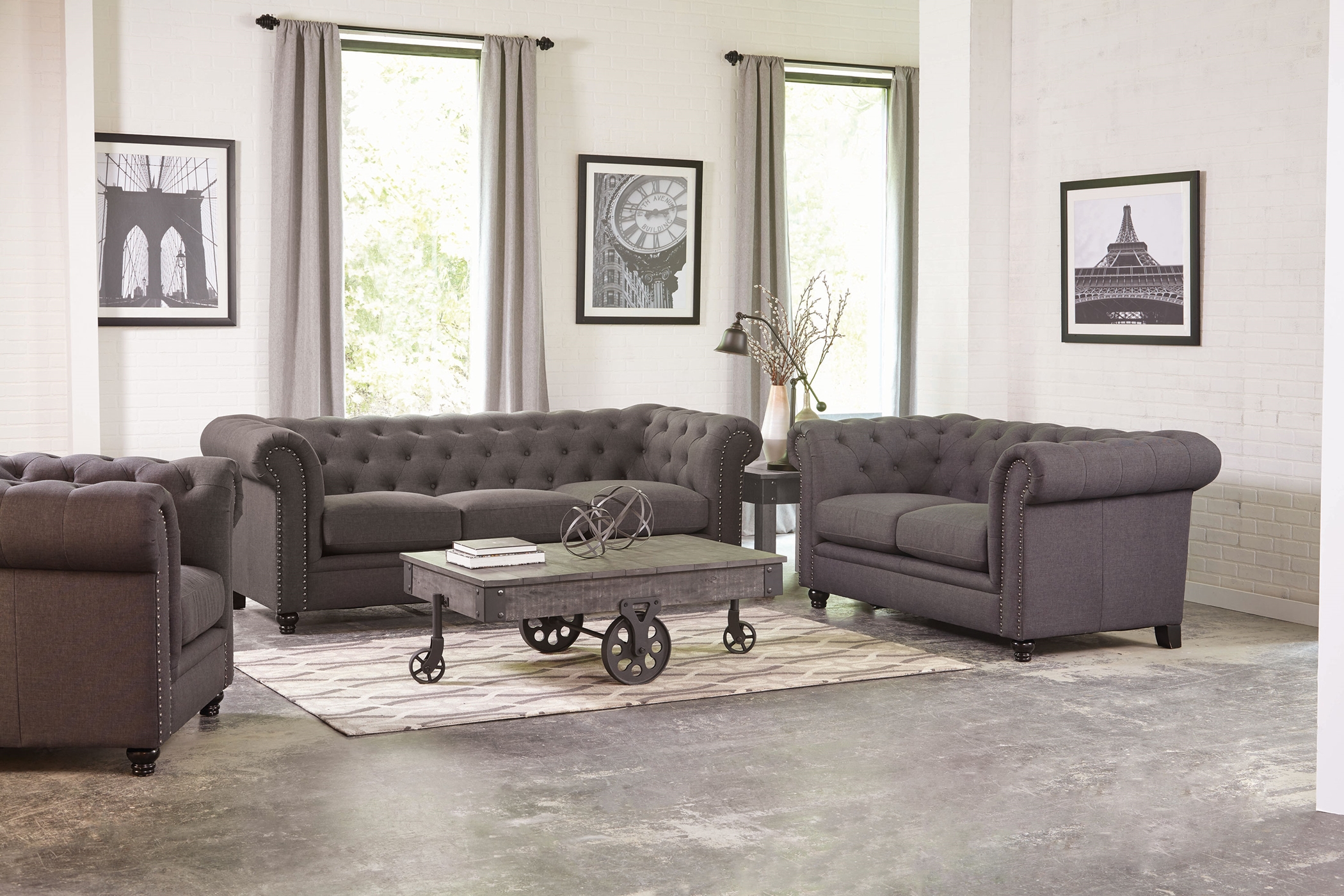 Roy Traditional Grey Sofa & Love - Click Image to Close