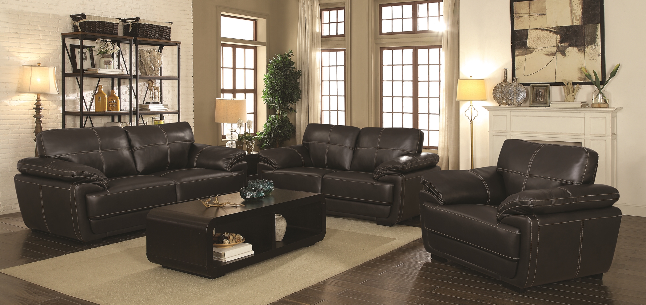 Zenon Brown Leather Sofa & Love - Click Image to Close
