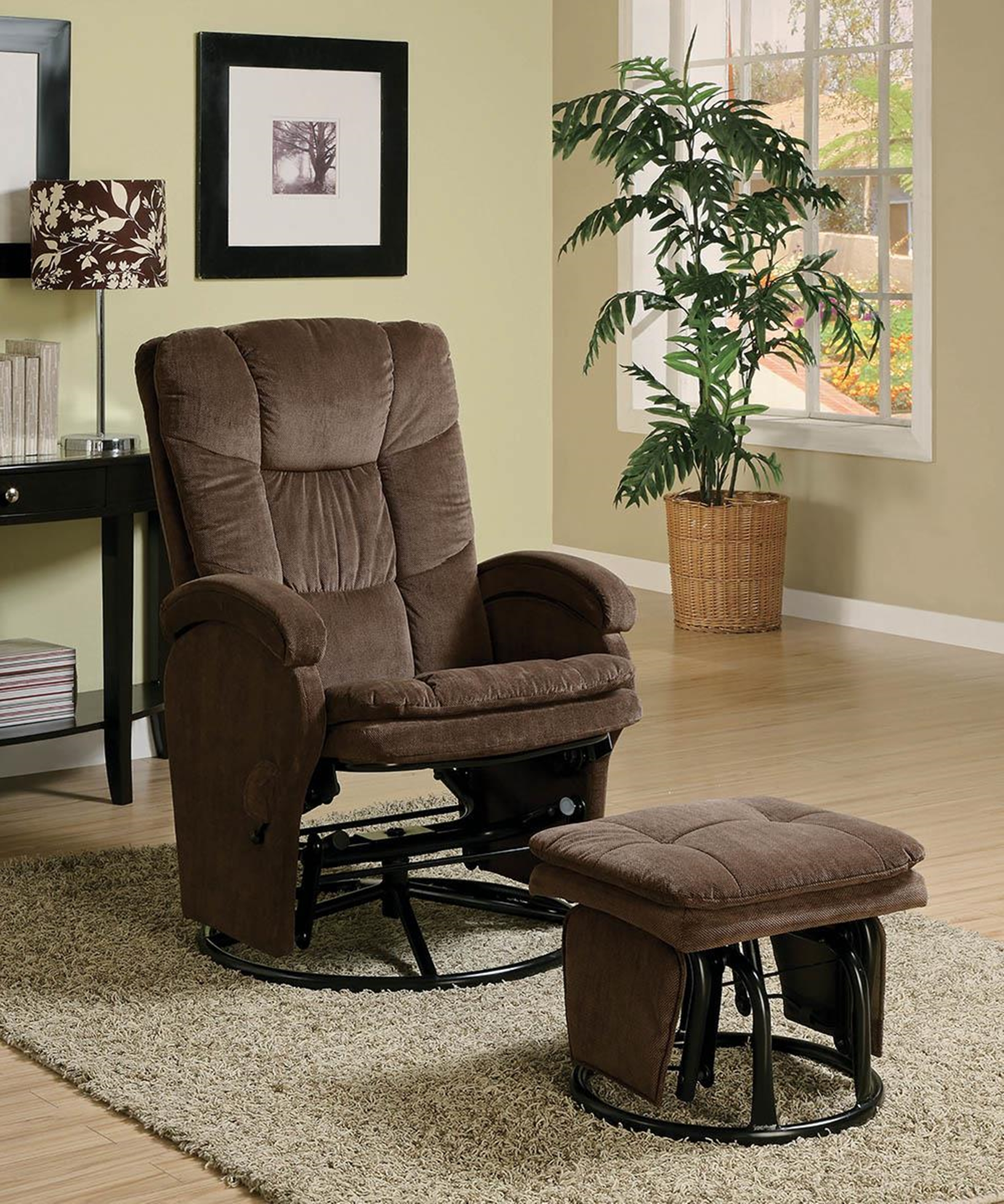 Chocolate Reclining Glider & Ottoman - Click Image to Close