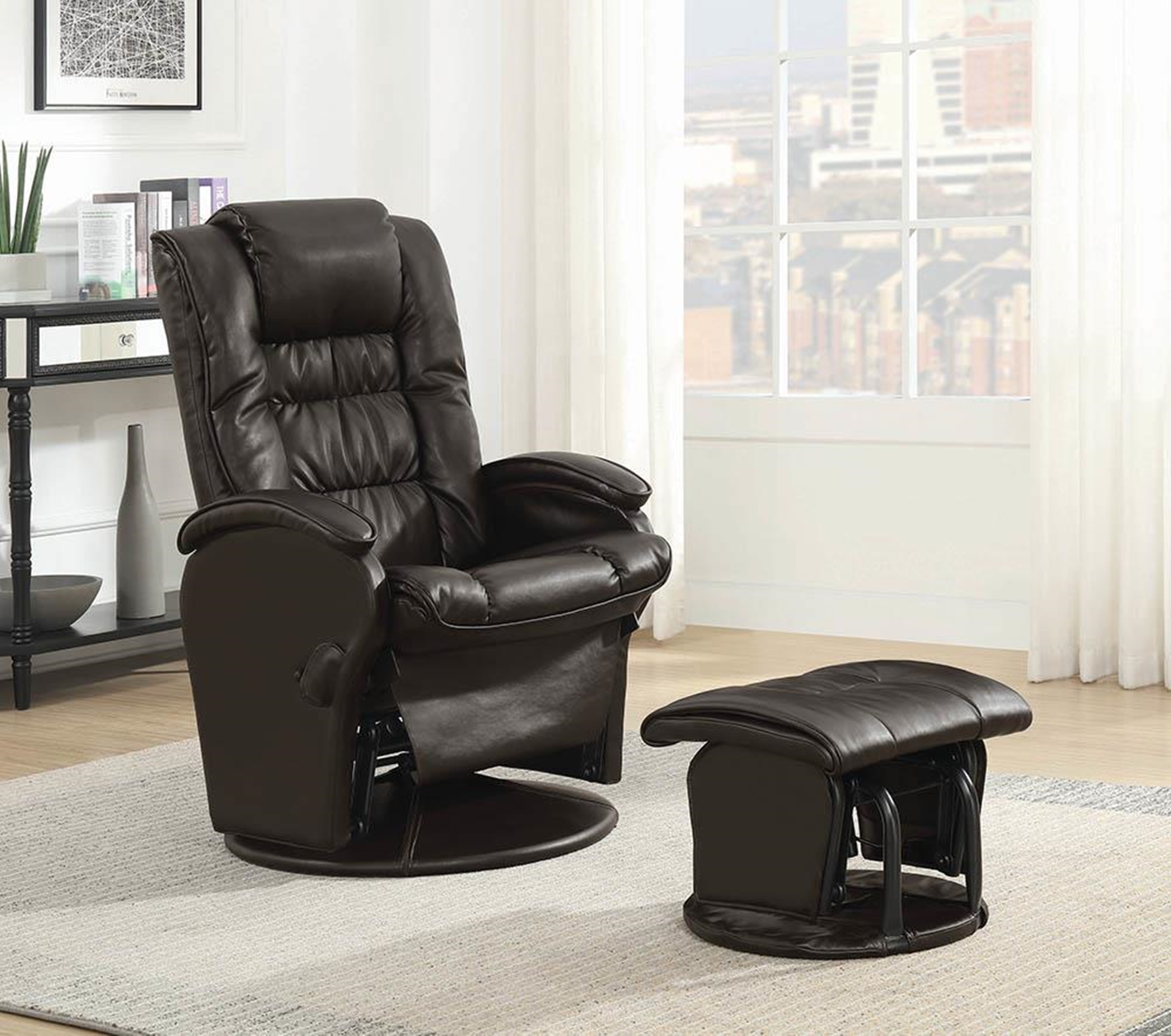Brown Reclining Glider With & Ottoman - Click Image to Close